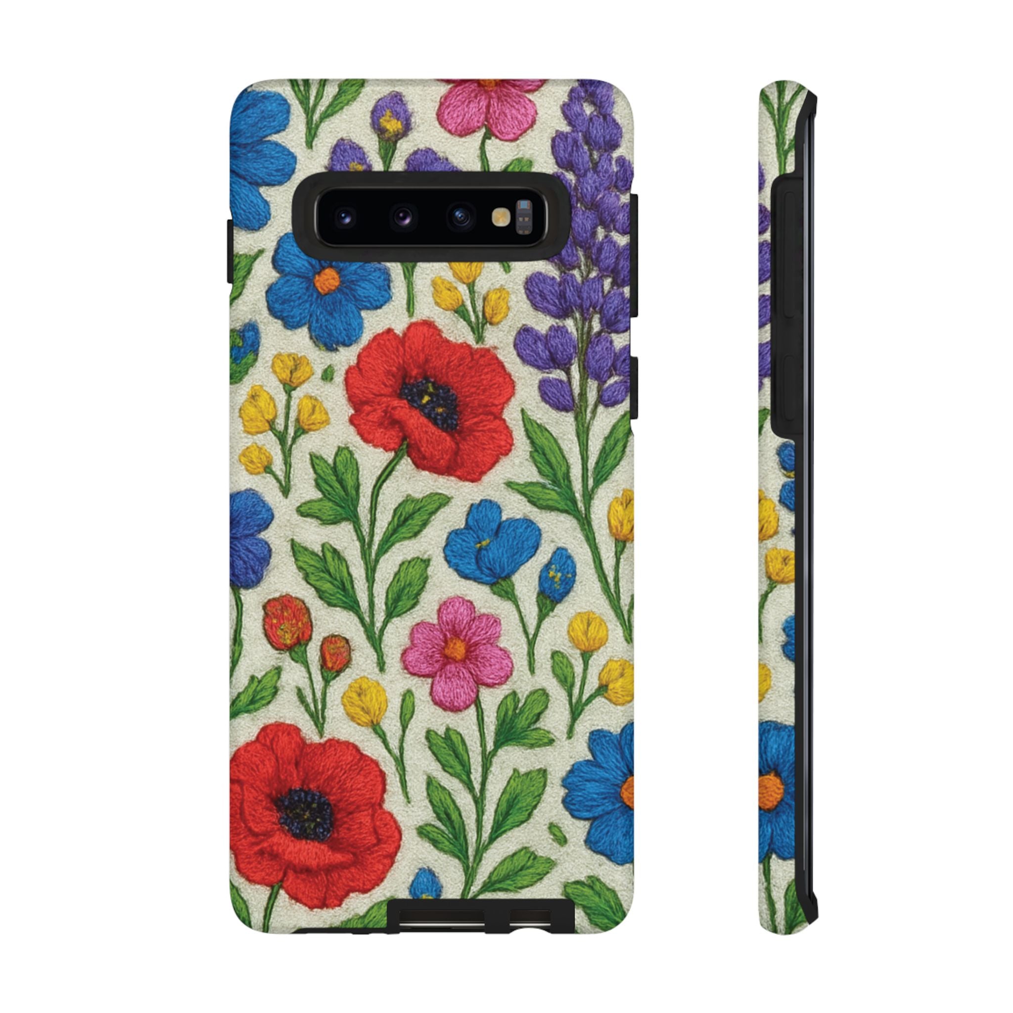 Bright 3D Illusion Wildflower Phone Case Cute Floral Design in Red, Pink, Blue – Aesthetic Protective Case for iPhone and  Android