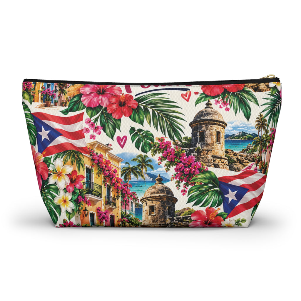 Puerto Rican Floral Accessory Pouch — "Mi Puerto Rican Pouch" Travel Makeup Bag