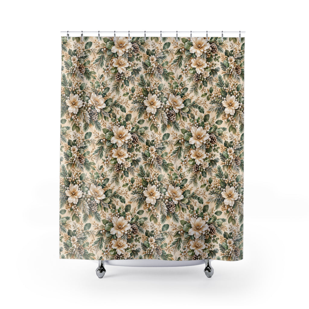 Sage Green & Champagne Floral Shower Curtain
