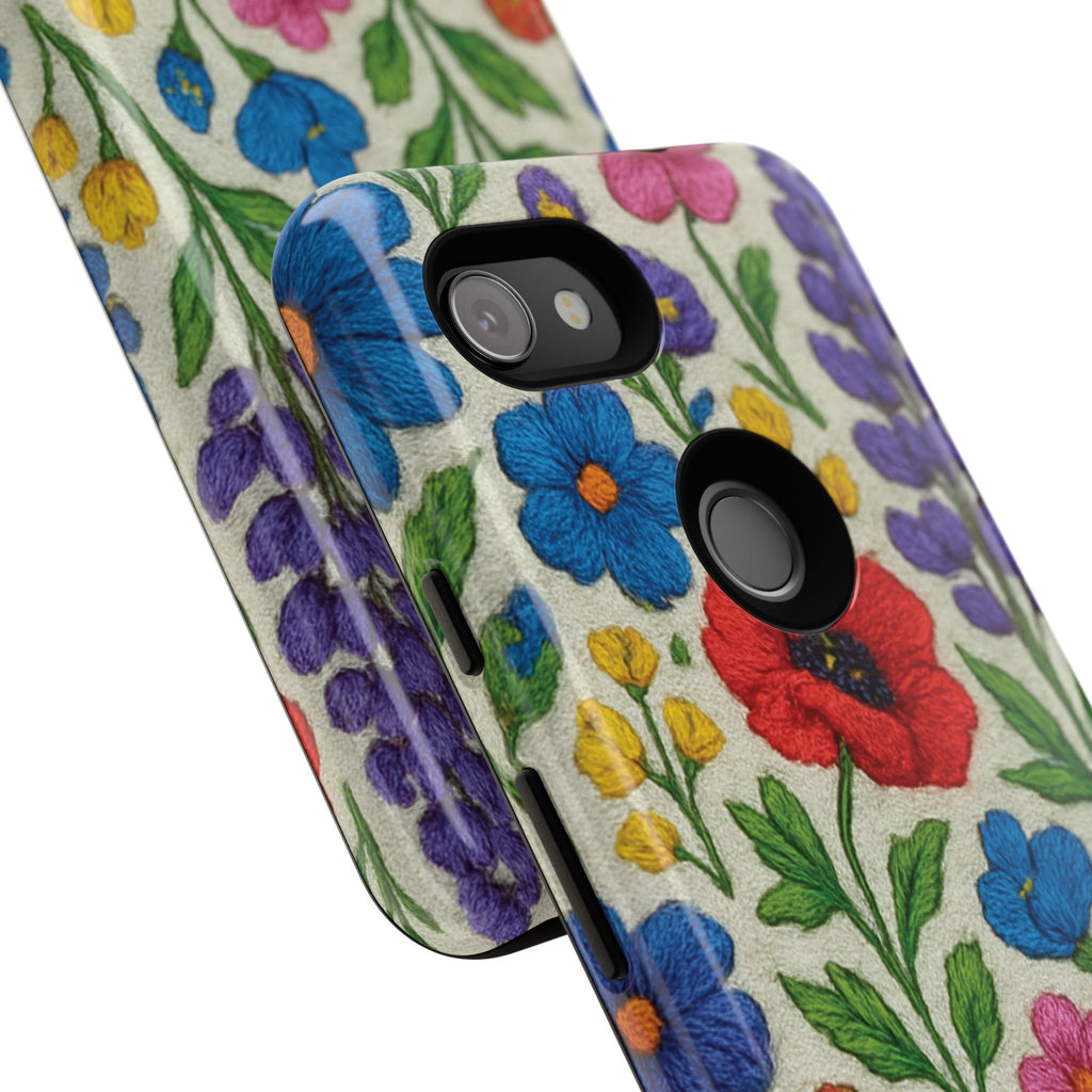 Bright 3D Illusion Wildflower Phone Case Cute Floral Design in Red, Pink, Blue – Aesthetic Protective Case for iPhone and  Android