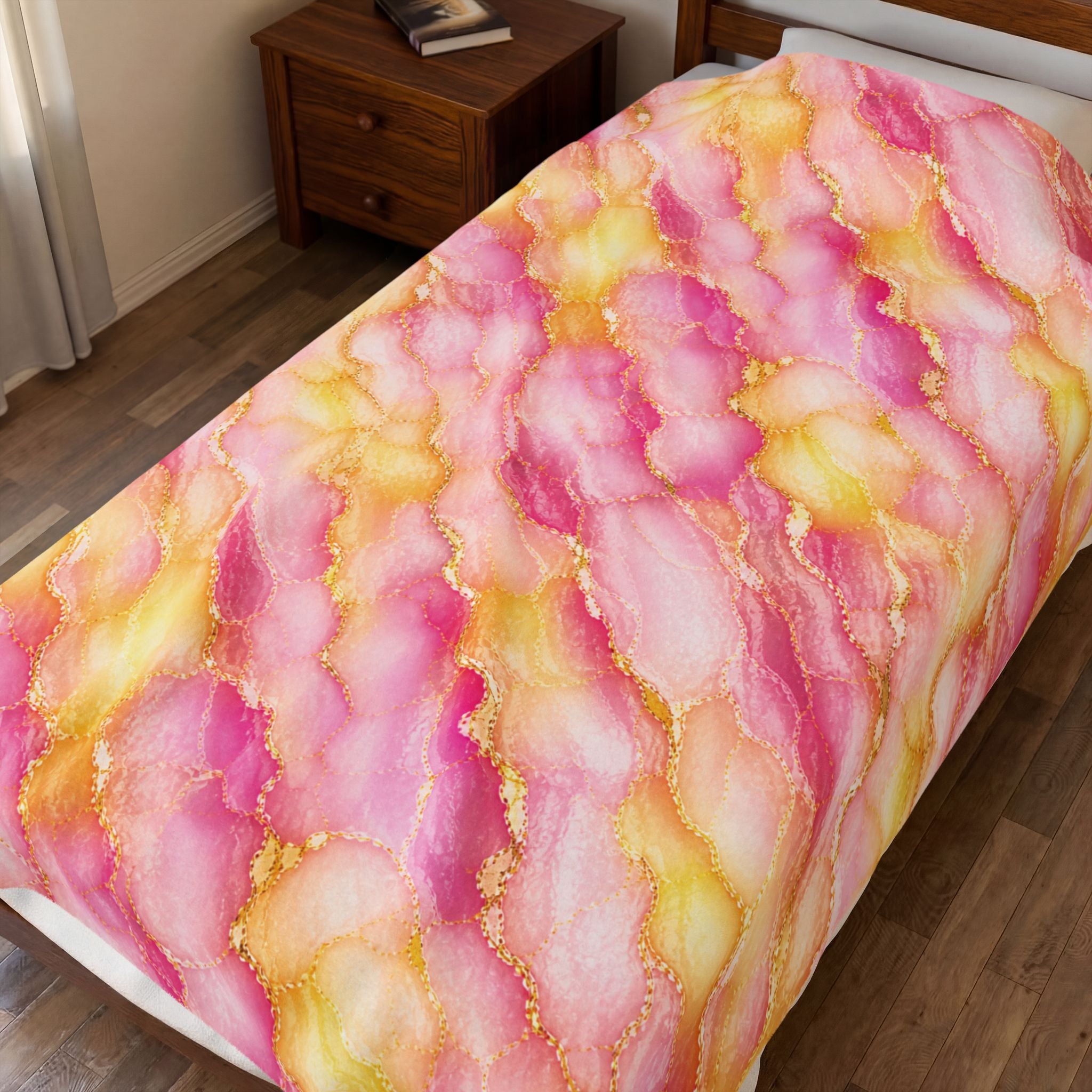 Blush Pink & Pastel Yellow Marble Blanket – Gold Vein Luxury Throw, Soft Cozy Elegant Home Decor