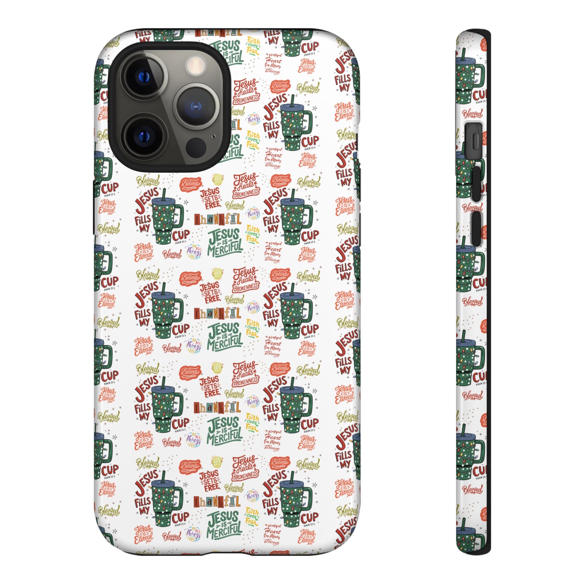 Jesus Fill My Cup Phone Case Cute Floral Design in Red, Pink, Blue – Aesthetic Protective Case for iPhone and  Android