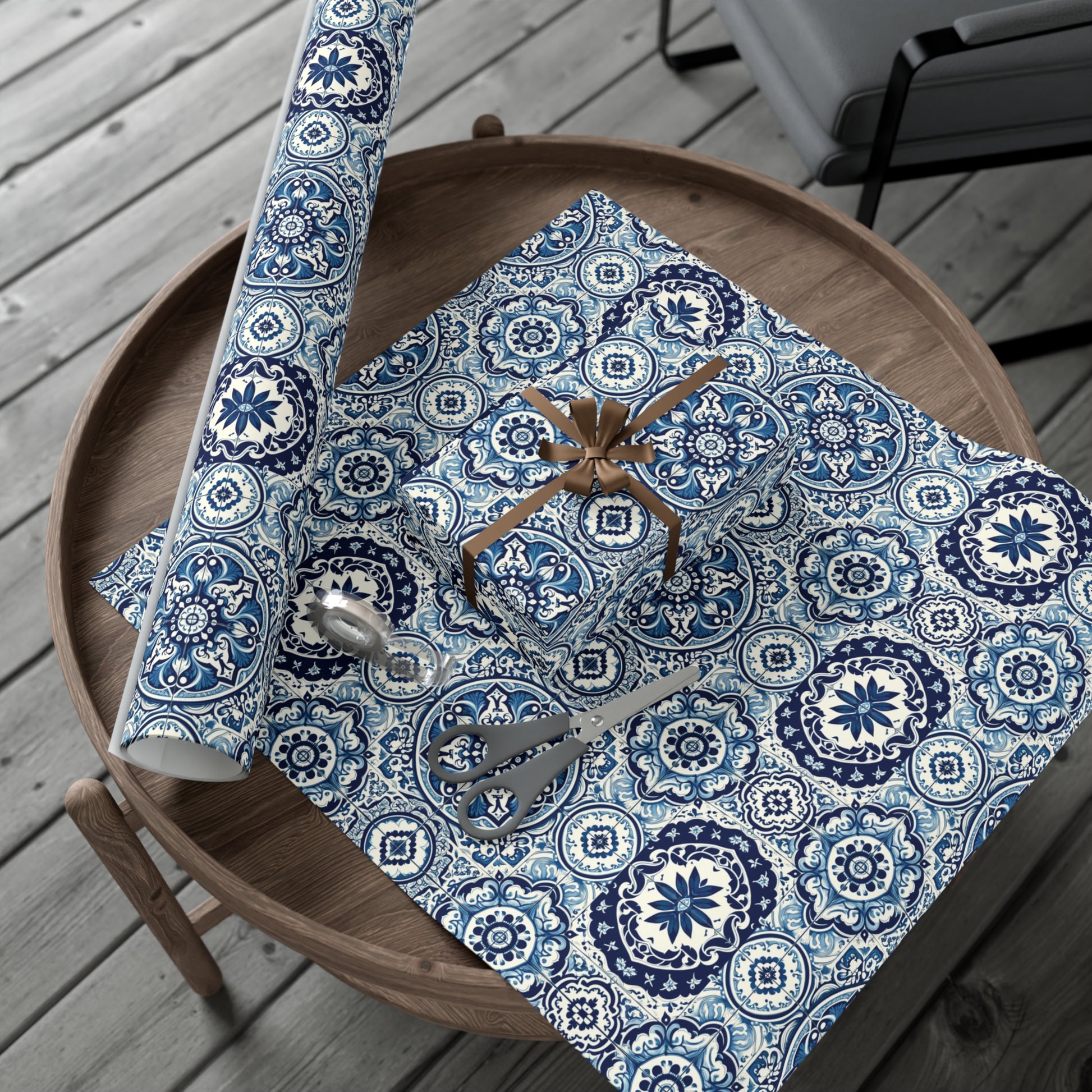 Blue Tile Design Wrapping Paper Pink Elegance Perfect for Gifts Weddings, Bridal Baby Showers, Mother's Day, Christmas All Occasion - MRSBYVALLE