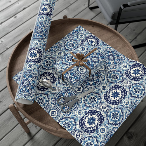 Blue Tile Design Wrapping Paper Pink Elegance Perfect for Gifts Weddings, Bridal Baby Showers, Mother's Day, Christmas All Occasion - MRSBYVALLE