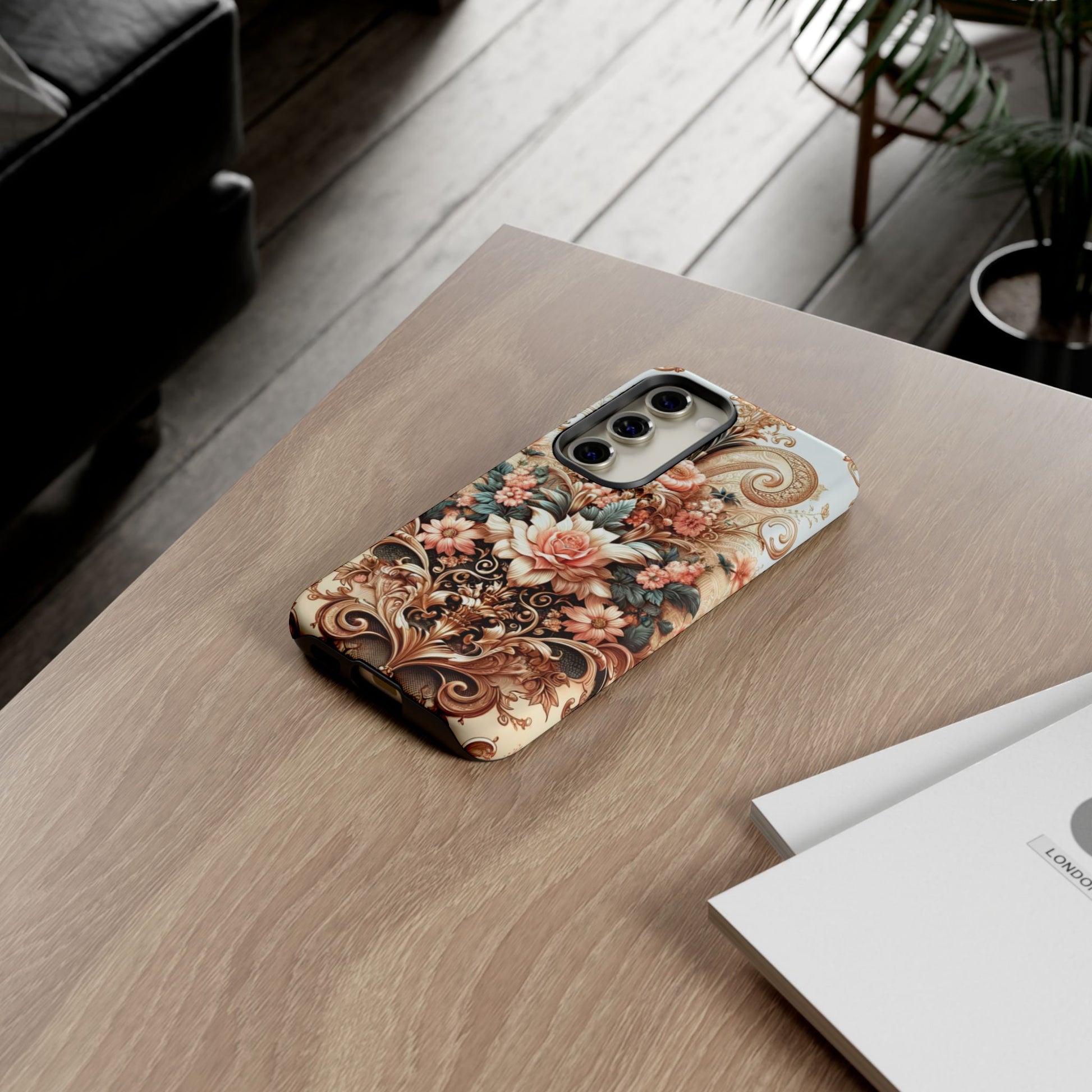 Gold Design Luxury Phone Tough Case Floral Elegant Durable Stylish for Modern Devices iPhone 17, 16, 15, Samsung iPhone Samsung Accessory Gift for Her