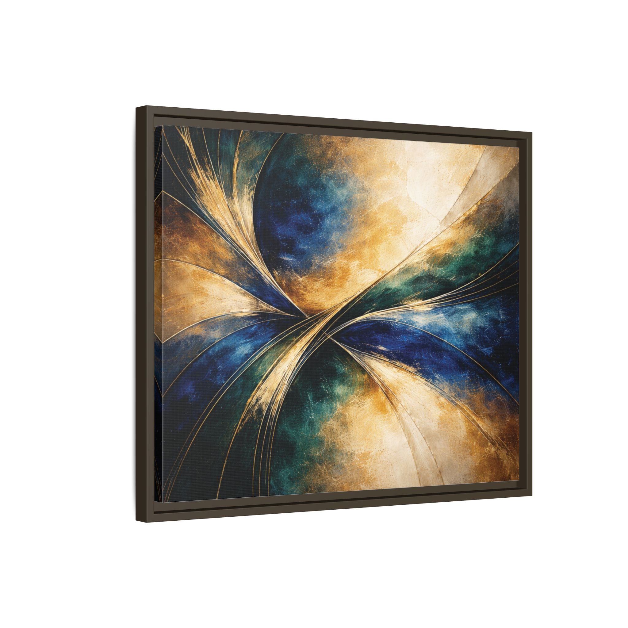 Gilded Convergence  Luxe NeoDeco Blue & Gold Abstract Wall Art Framed
