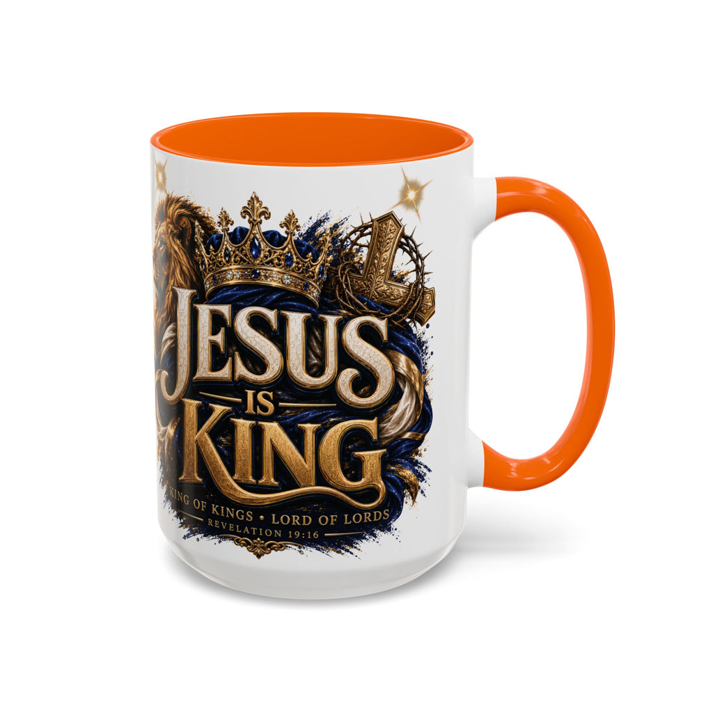 Jesus Is King Coffee Mug Christian Faith Accent Mug (11/15oz) Gift for Dad Mom