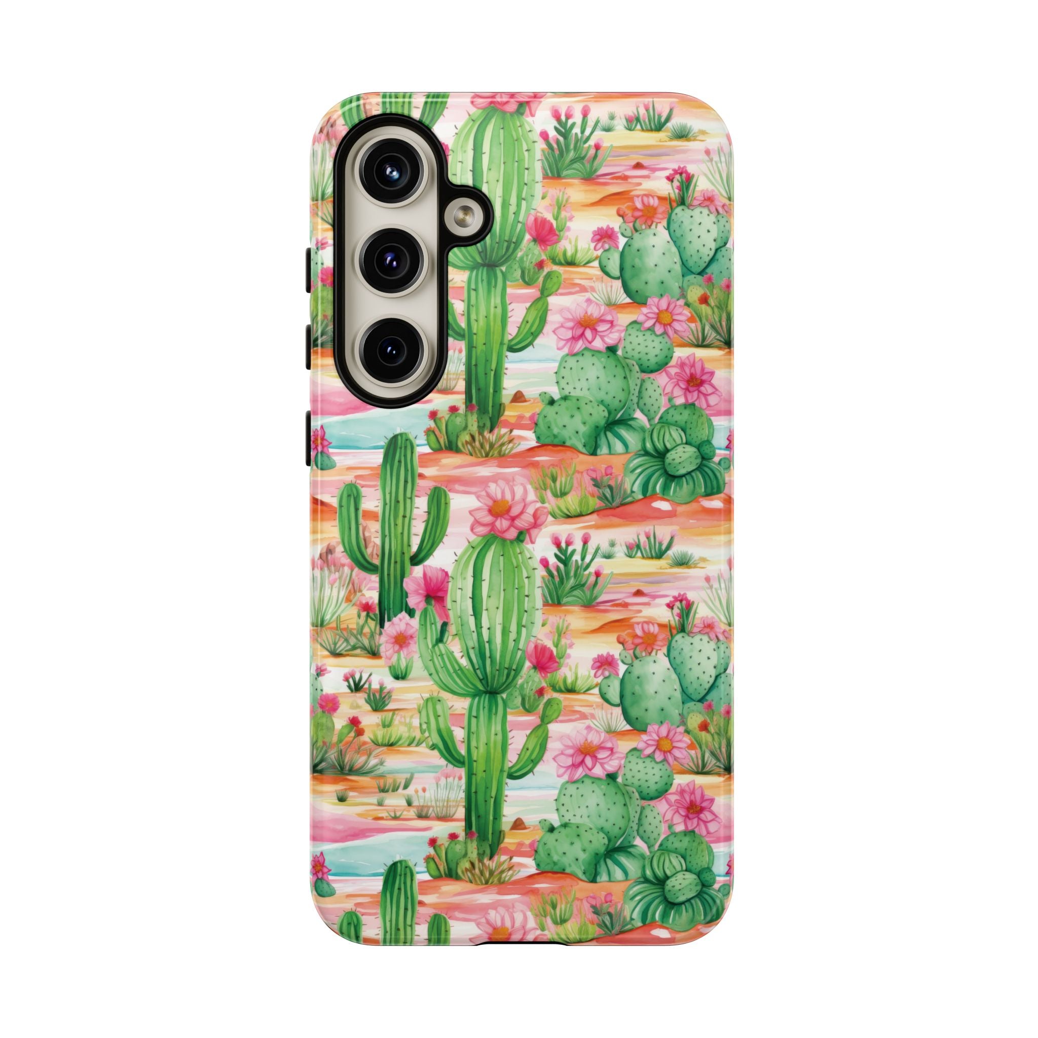 Pink and Mint Green Cactus Phone Case - Tough, Stylish Cover with Cactus Flowers | Durable Protection for iPhone & Android | Fresh Nature-Inspired Design!