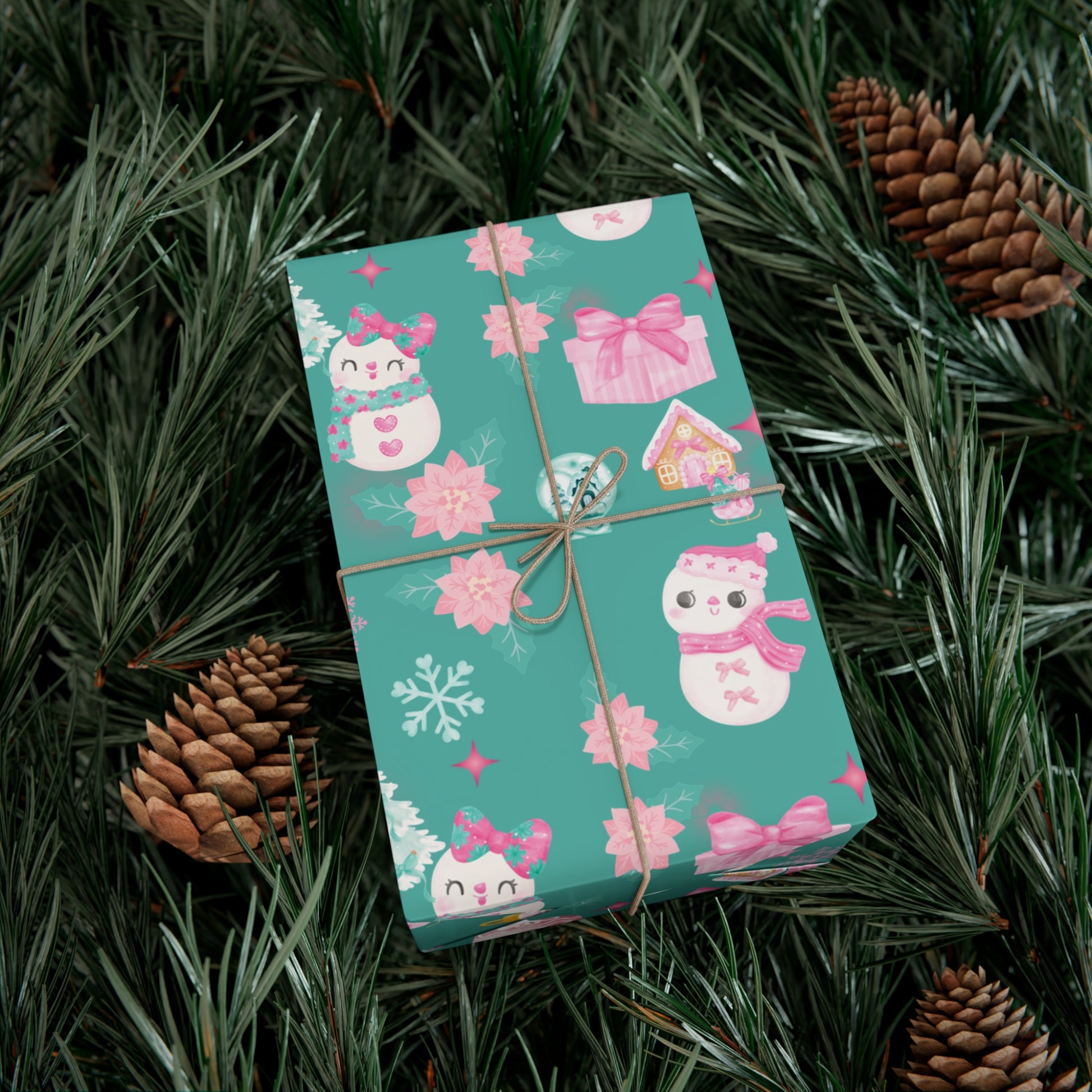 Glam Christmas Wrapping Paper  Pink Turquoise Holiday Gift Wrap, Festive Fun Design for Stylish Presents, 3 Size Options Available Gift Mom