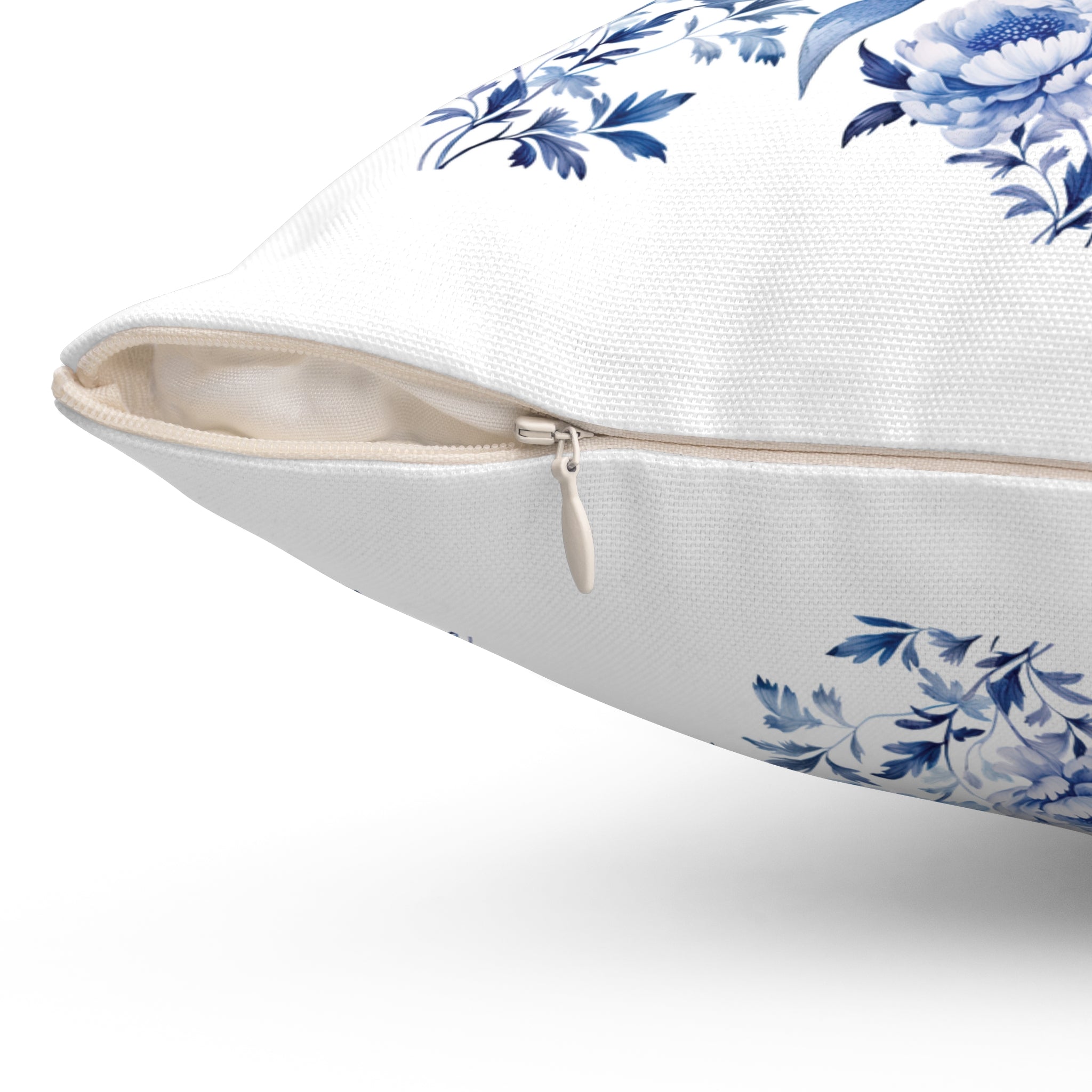 Elegant Blue Bow Chinoiserie Square Pillow – Vintage Bird & Floral Design, Soft & Stylish, Available in 16x16, 18x18 & 20x20, Perfect for Home Decor & Gifting Sofa Decor 100% Polyester with Double-Sided Print