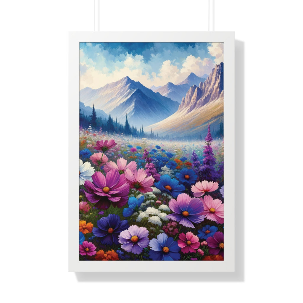 Wall Art Beautiful Wildflowers and Mountains Wildflower Art Watercolor Floral Framed Canvas Print Wall Art  Classic Encased in Black, White, or Walnut Frames with Durable Acrylic Protection Ready to Hang  Timelessly Crafted..
