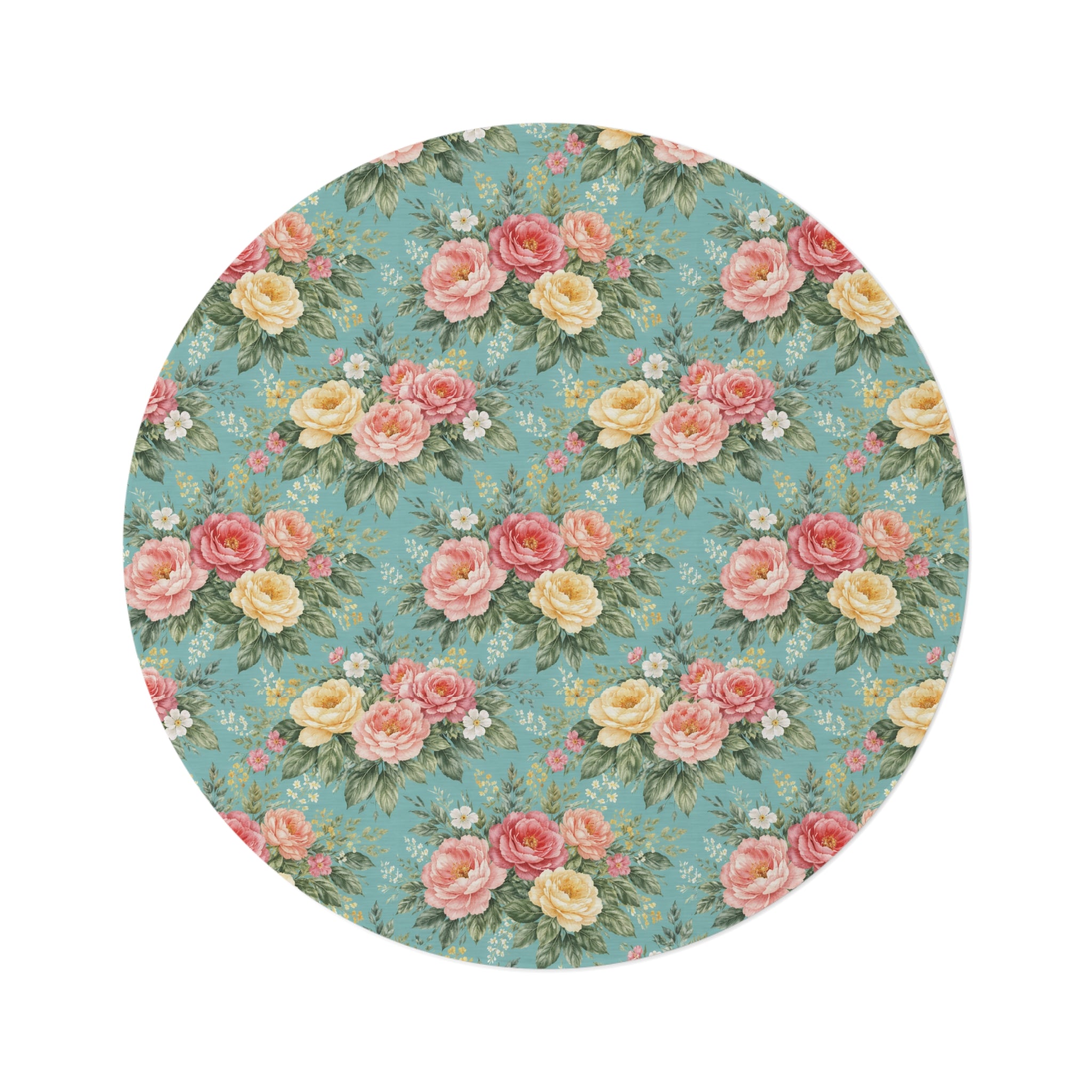 Lagoon Botanical Floral Round Rug — Accent Area Rug for Bedroom & Office