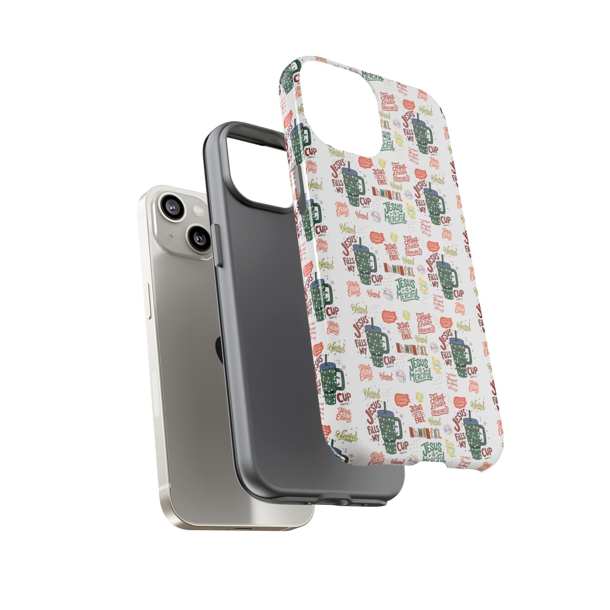 Jesus Fill My Cup Phone Case Cute Floral Design in Red, Pink, Blue – Aesthetic Protective Case for iPhone and  Android