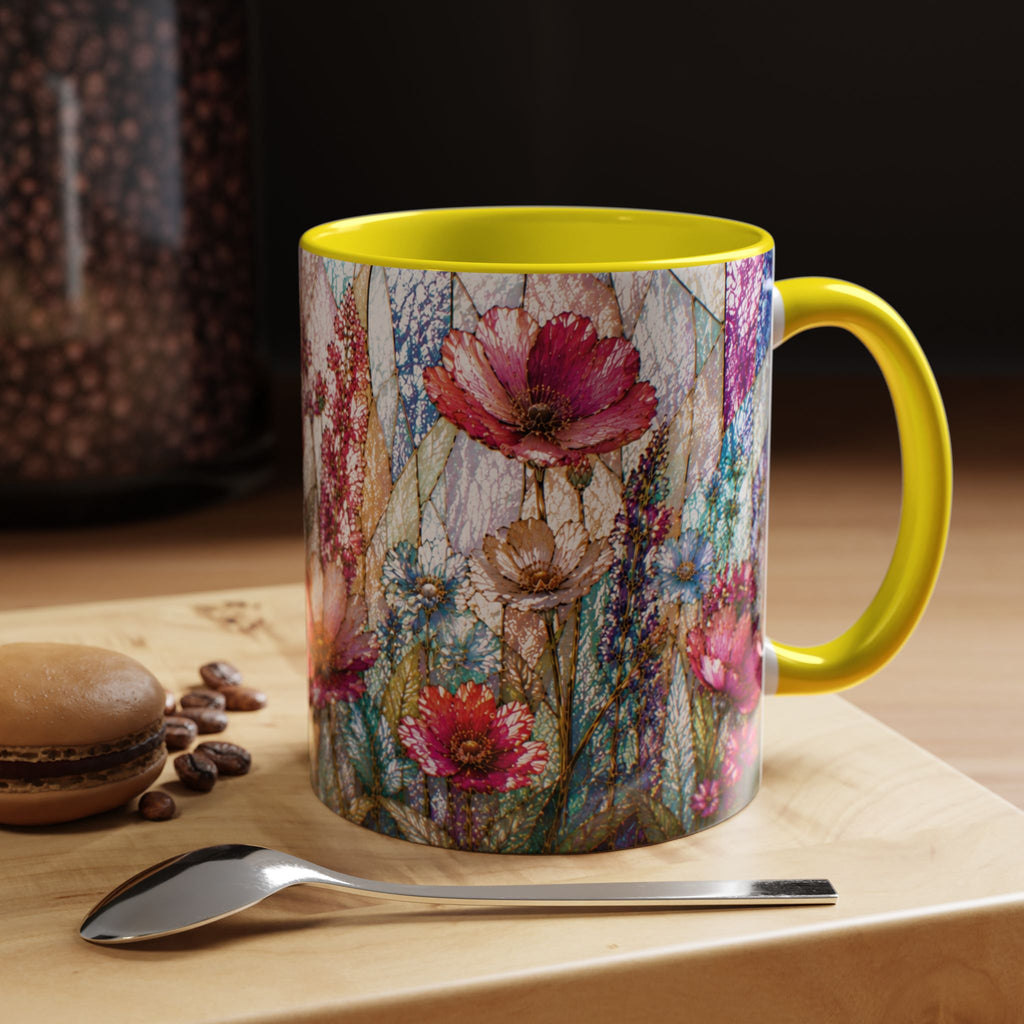 Wildflower Watercolor Coffee Mug Vibrant Wildflower Accent 11/15oz Stain Glass Illusion