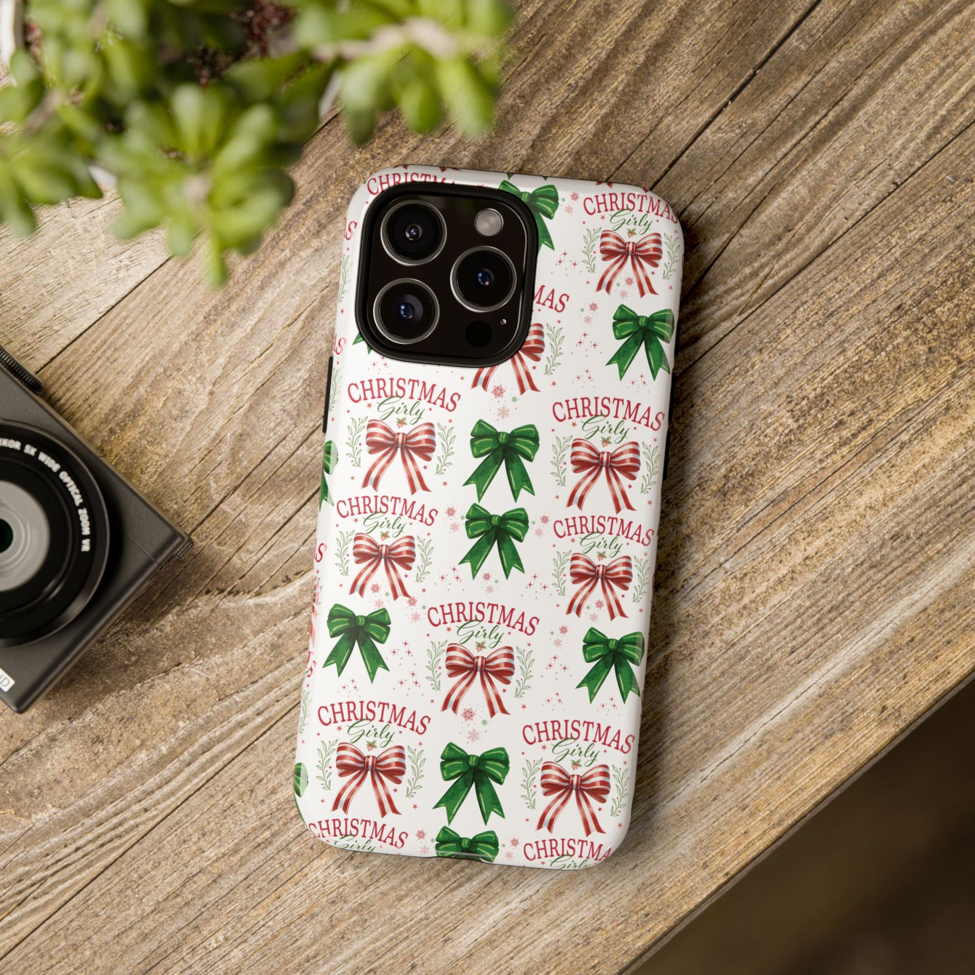Girly Christmas Coquette Bows Pastel Phone Case for iPhone 17 16 15 23 Samsung, and Pixel | Stylish Protective Cover Gift for Her Perfect for Floral Lover