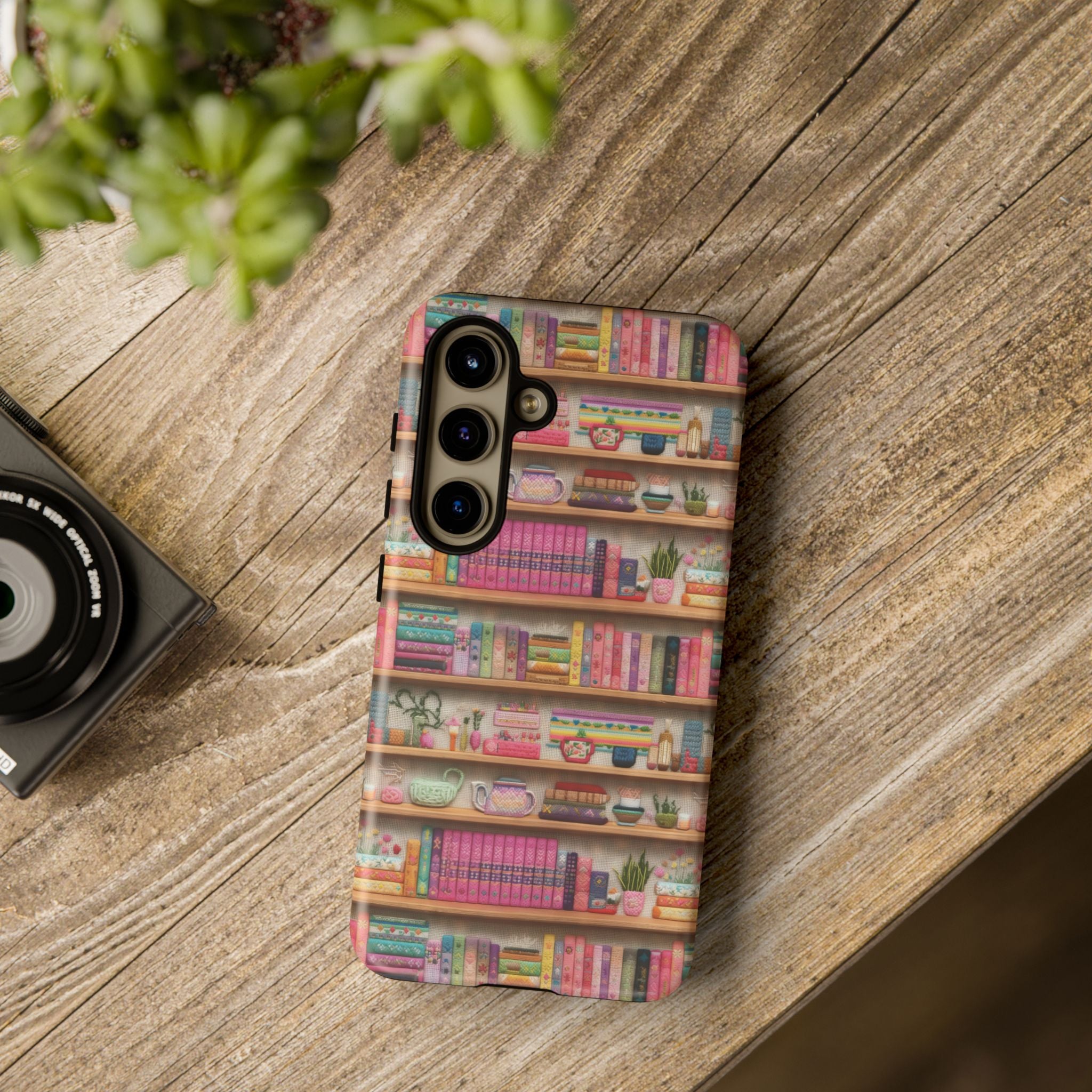 Whimsical 3D Embroidery Illusion Books on Pastel Shelves Phone Case for iPhone, Samsung & Pixel: Unique Accessory for Literary Enthusiasts Gift for Her Perfect for Floral Lover