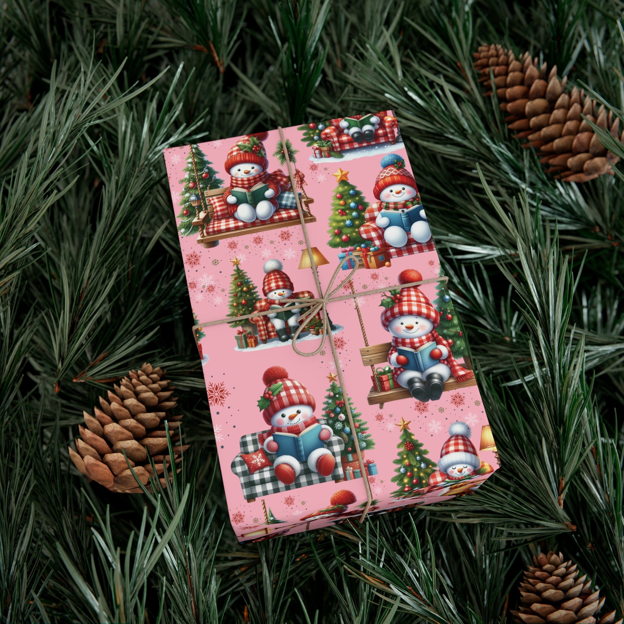 Pink Christmas Snowman Wrapping Paper with Adorable Pink Bows Perfect for Whimsical Christmas Gift Wrap | Festive Holiday Present Wrapping Sheets - MRSBYVALLE