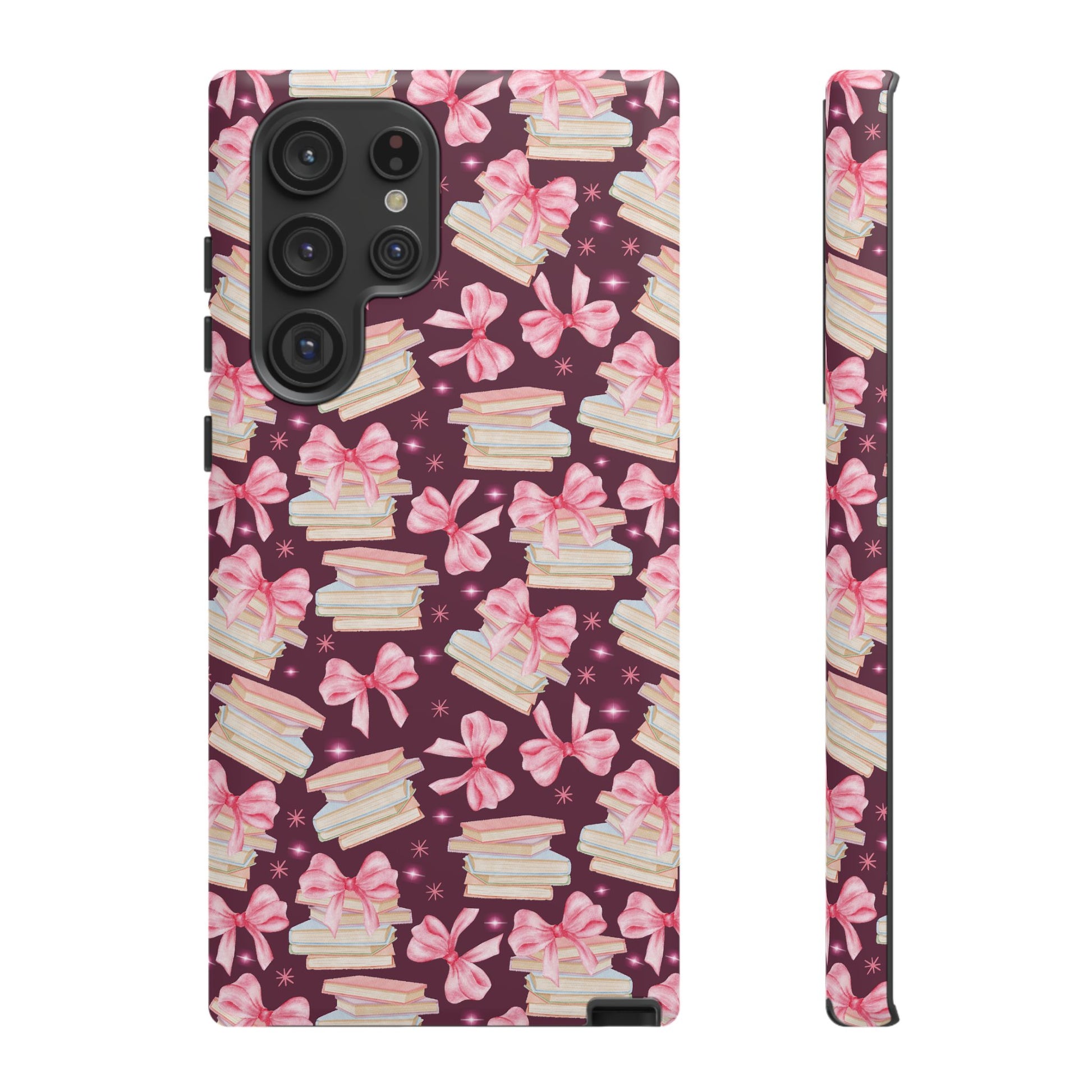 Coquette Pink Bows & Books Phone Case for iPhone 16 15 14 13 12  21 23 Samsung, and Pixel | Stylish Protective Cover Gift for Her Perfect for Floral Lover