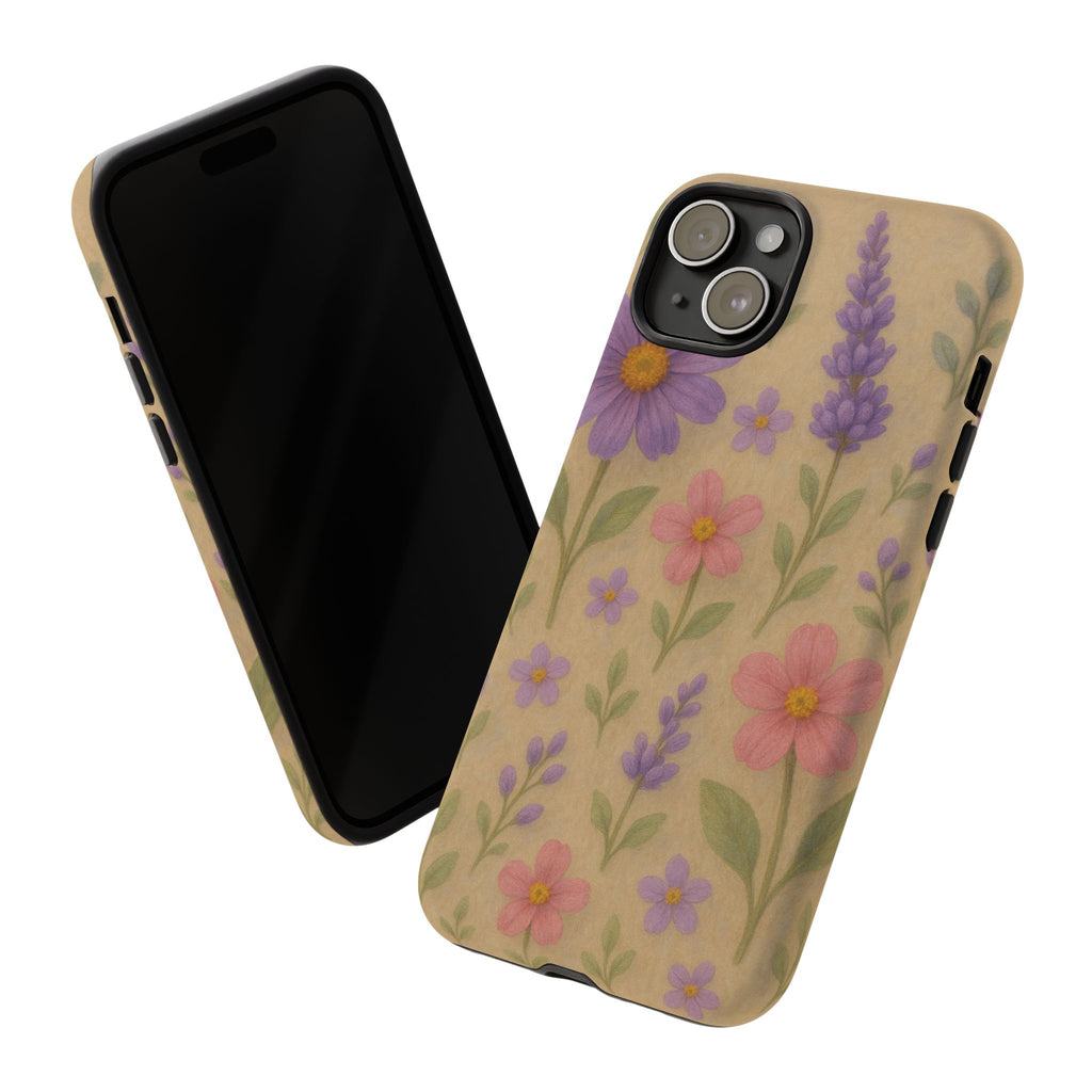 3D Illusion Wildflower Phone Case Cute Pastel Floral Design in Lavender, Pink, Mint Green – Aesthetic Protective Case for iPhone and  Android