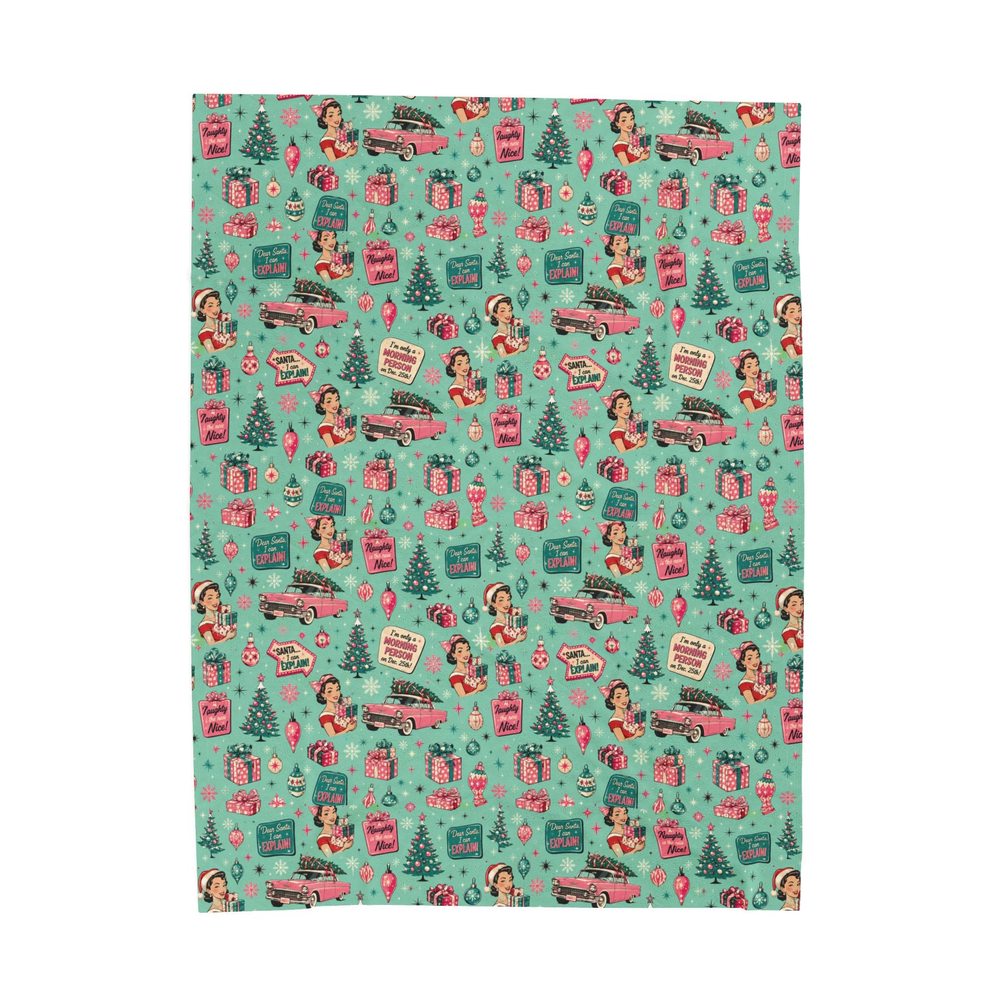 Funny Retro Pink Christmas Blanket Vintage Mid Century Holiday Throw Cozy Christmas Couch Blanket Festive Winter