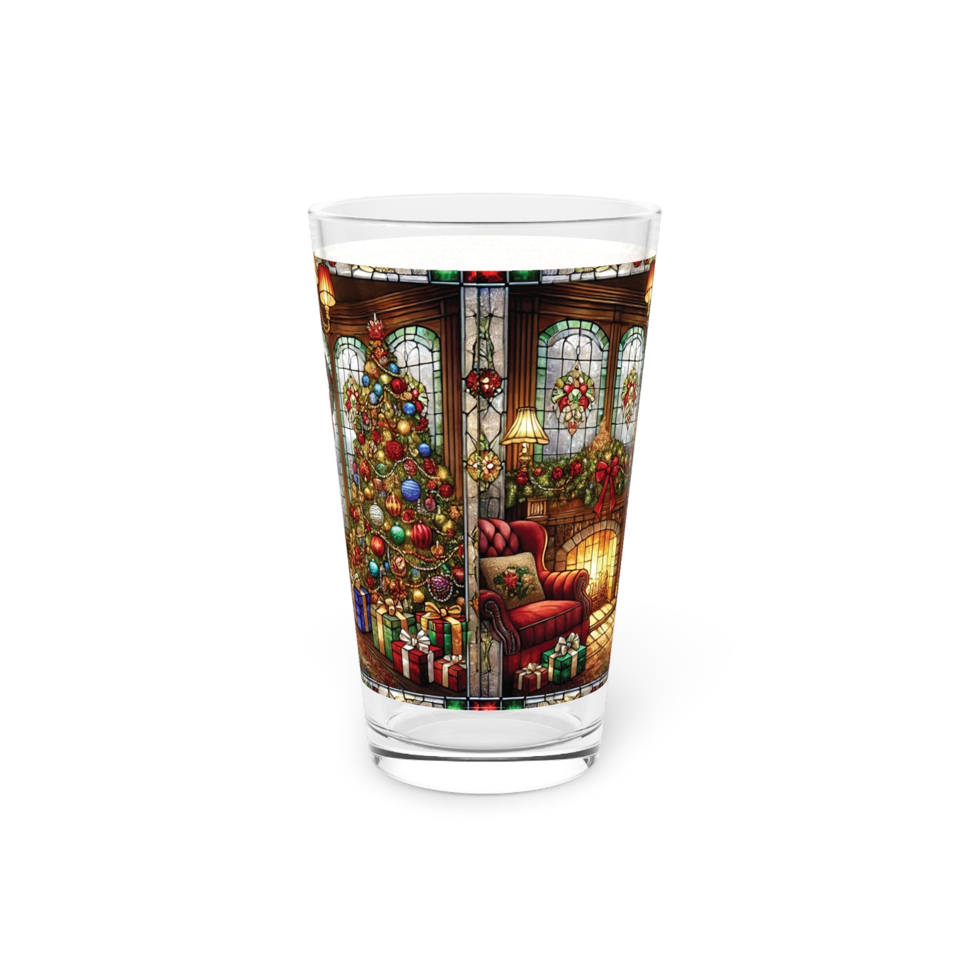 Stained Glass Illusion Christmas 16oz Pint Glass Festive Holiday Drinkware for Celebrations Parties Perfect Gift for Beer Lovers Home Entertaining Perfect for Parties - MRSBYVALLE