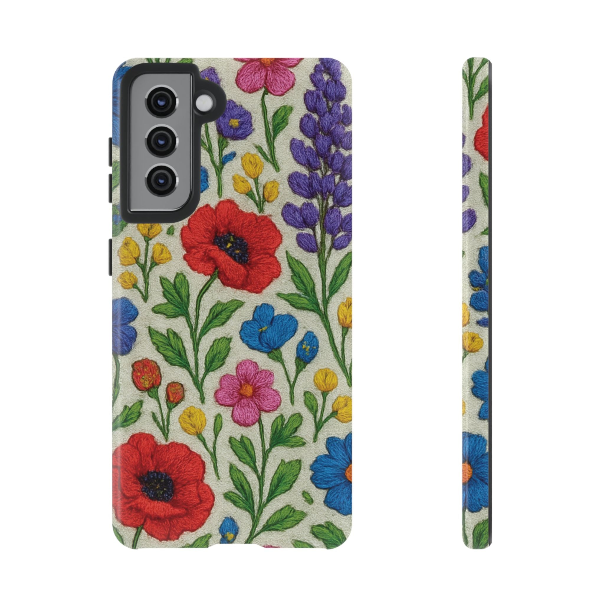Bright 3D Illusion Wildflower Phone Case Cute Floral Design in Red, Pink, Blue – Aesthetic Protective Case for iPhone and  Android
