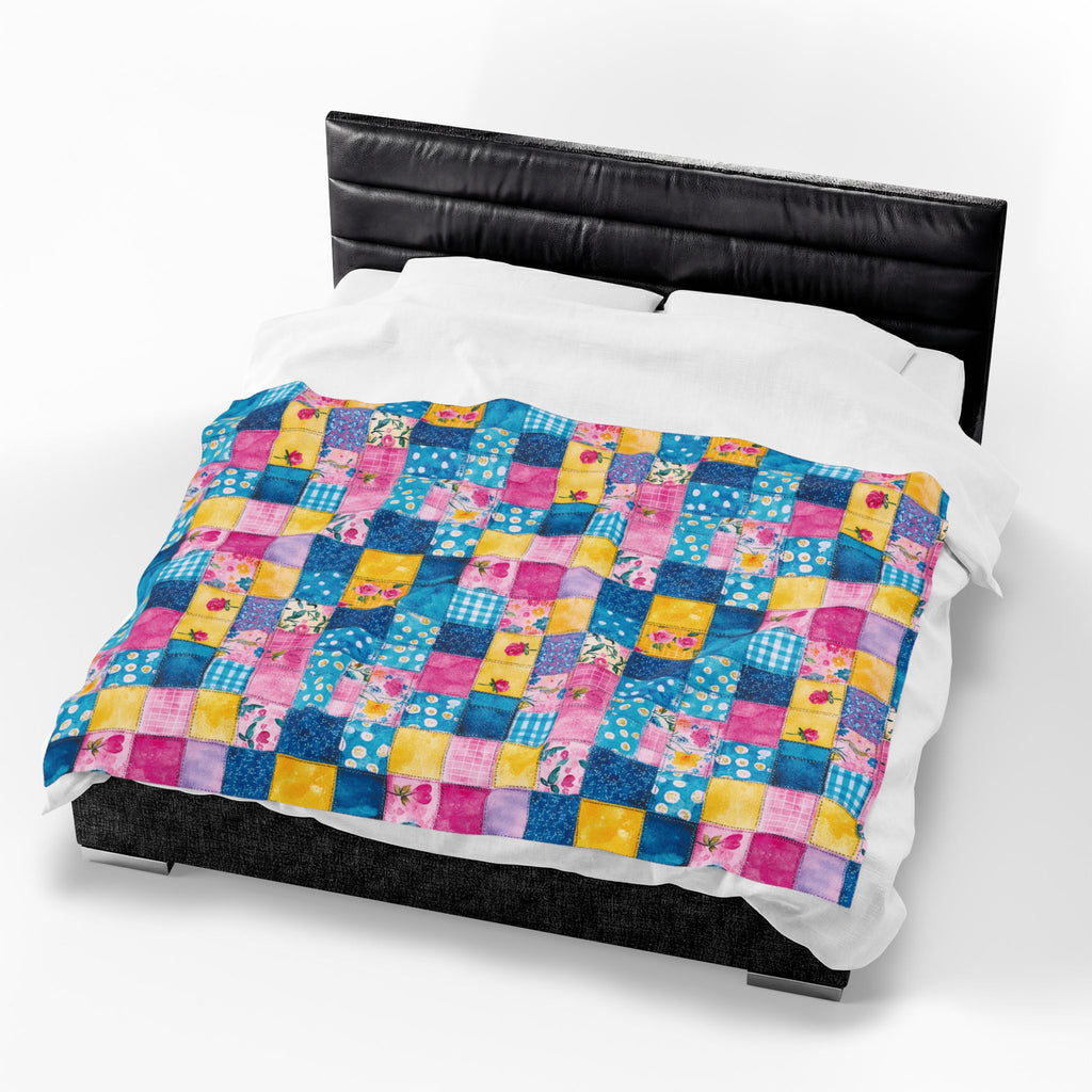 Pastel Patchwork Illusion Velveteen Plush Blanket Gift