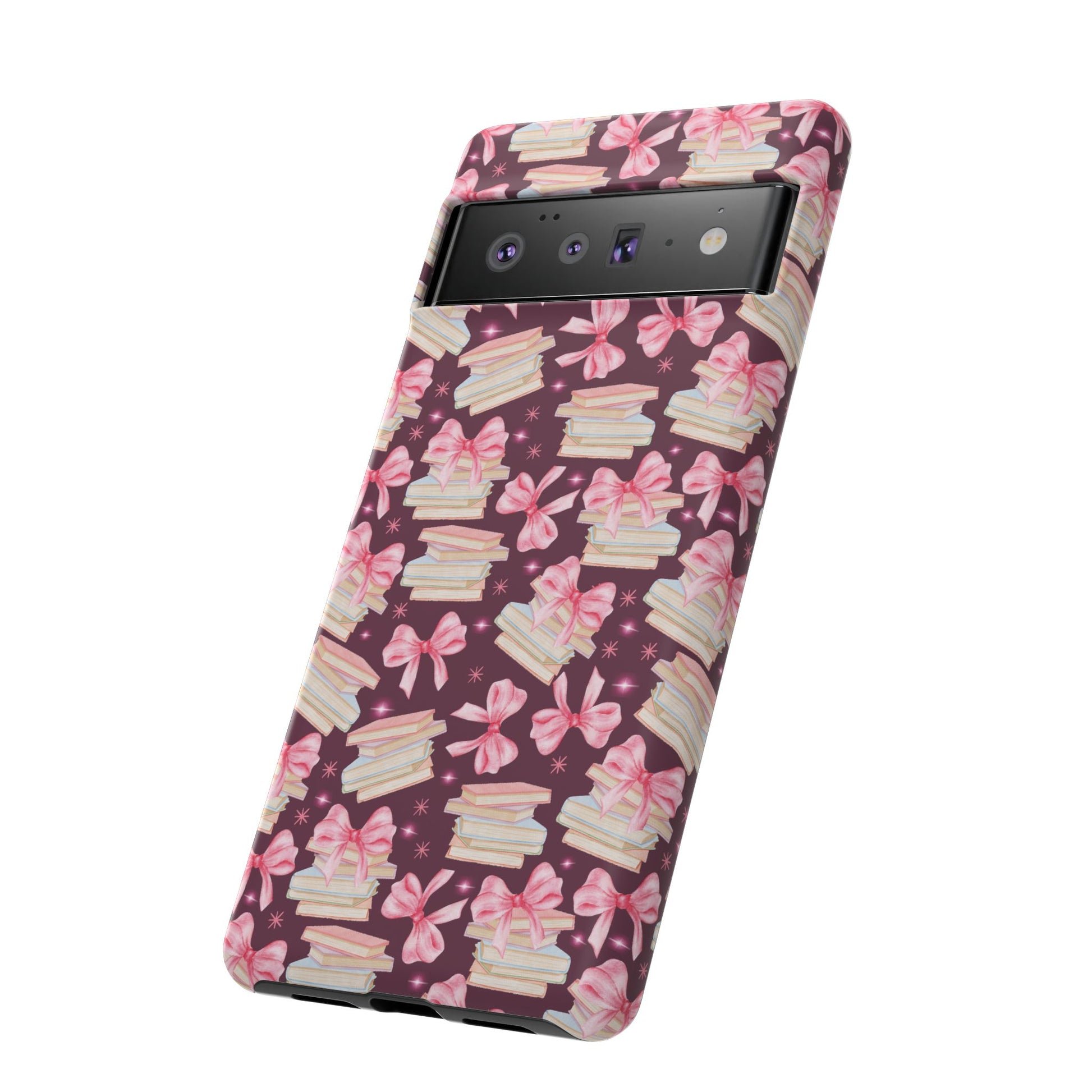 Coquette Pink Bows & Books Phone Case for iPhone 16 15 14 13 12  21 23 Samsung, and Pixel | Stylish Protective Cover Gift for Her Perfect for Floral Lover