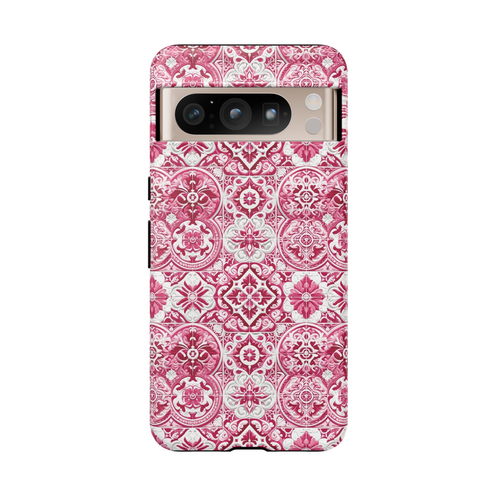 Pink and White Mediterranean Tile Design Phone Case - Stylish, Protective Cover for All Models Gift for Mom Accessory Gift for Her