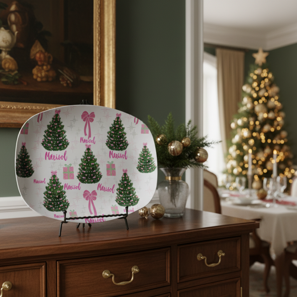 Custom Coquette Christmas Tree Platter – Elegant Holiday Dinner Serveware, Perfect for Festive Gatherings