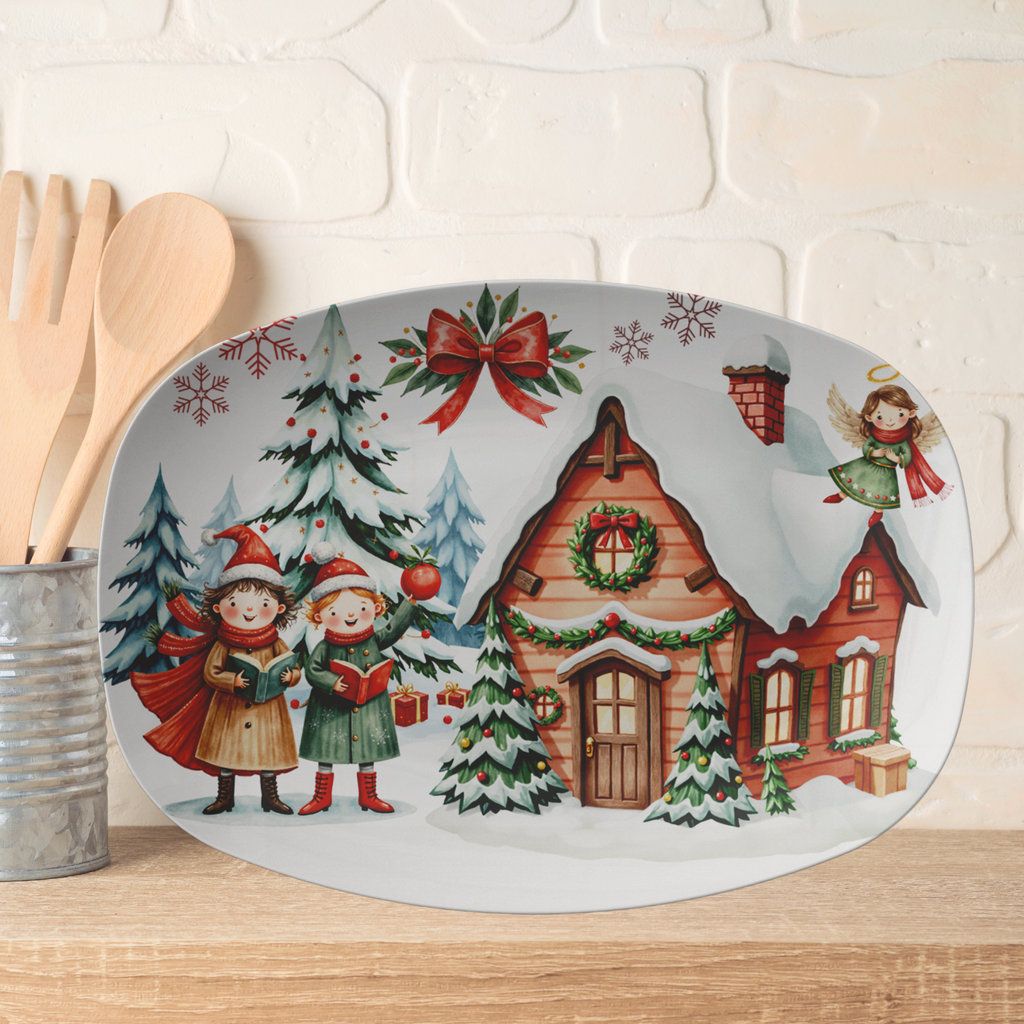 Plateau de service Noël vintage 10x14 - Plateau de fêtes traditionnelles, de la cuisson à la table, compatible micro-ondes et lave-vaisselle, sans BPA, fabriqué aux États-Unis, idées cadeaux festives