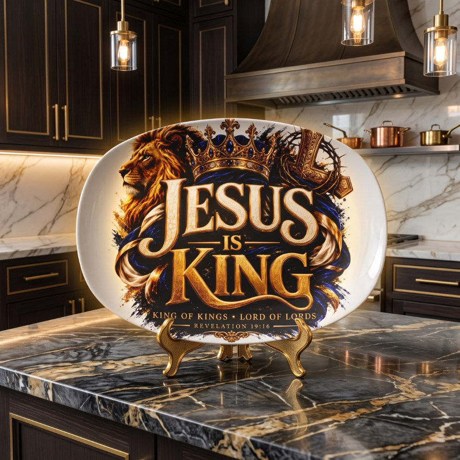 JESUS Is KING Lion of Judah Christian Platter – King of Kings Faith Décor