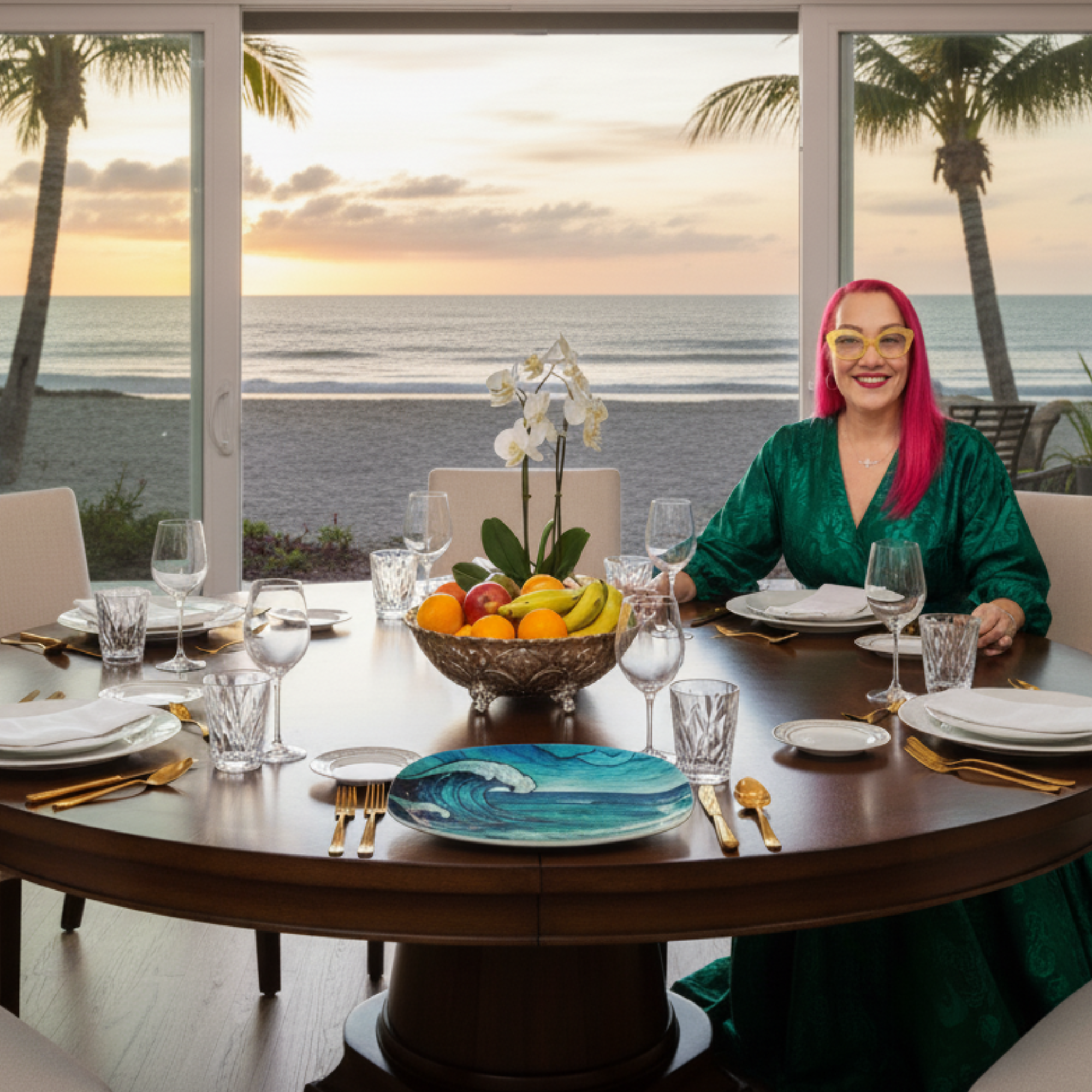 Stained Glass Ocean Waves Platter Coastal 10x14 Beach Serving Dish