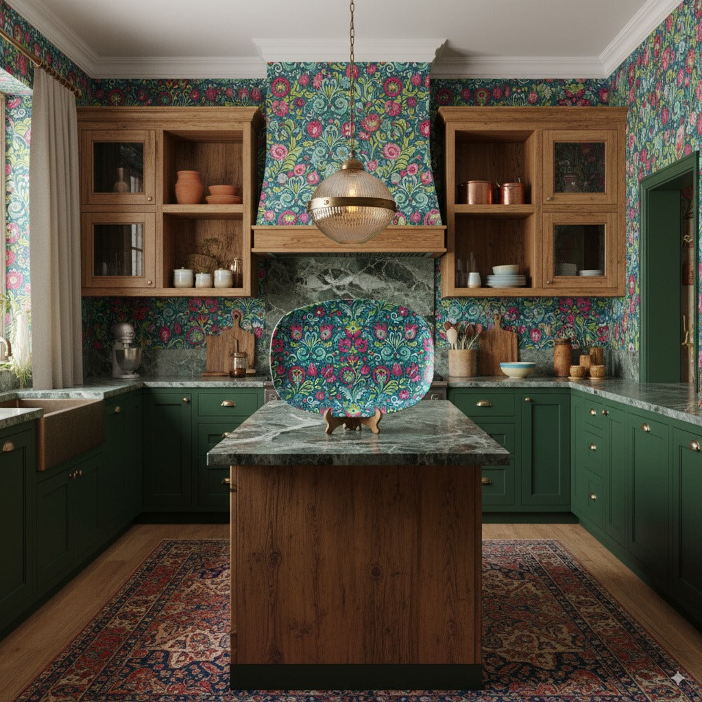 Pink and Green Kashubian Folk Art Polish Platter Handcrafted 10x14 Serving Tray