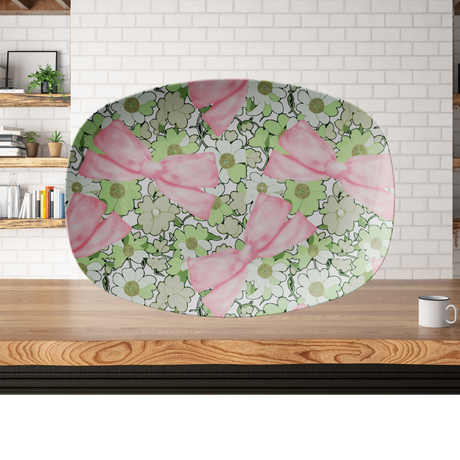 Pink Bows and Mint Platter (10x14) – A Unique Handmade Souvenir, Perfect Kitchen Gift & Americana Decor for Travel Enthusiasts Gift for Mom