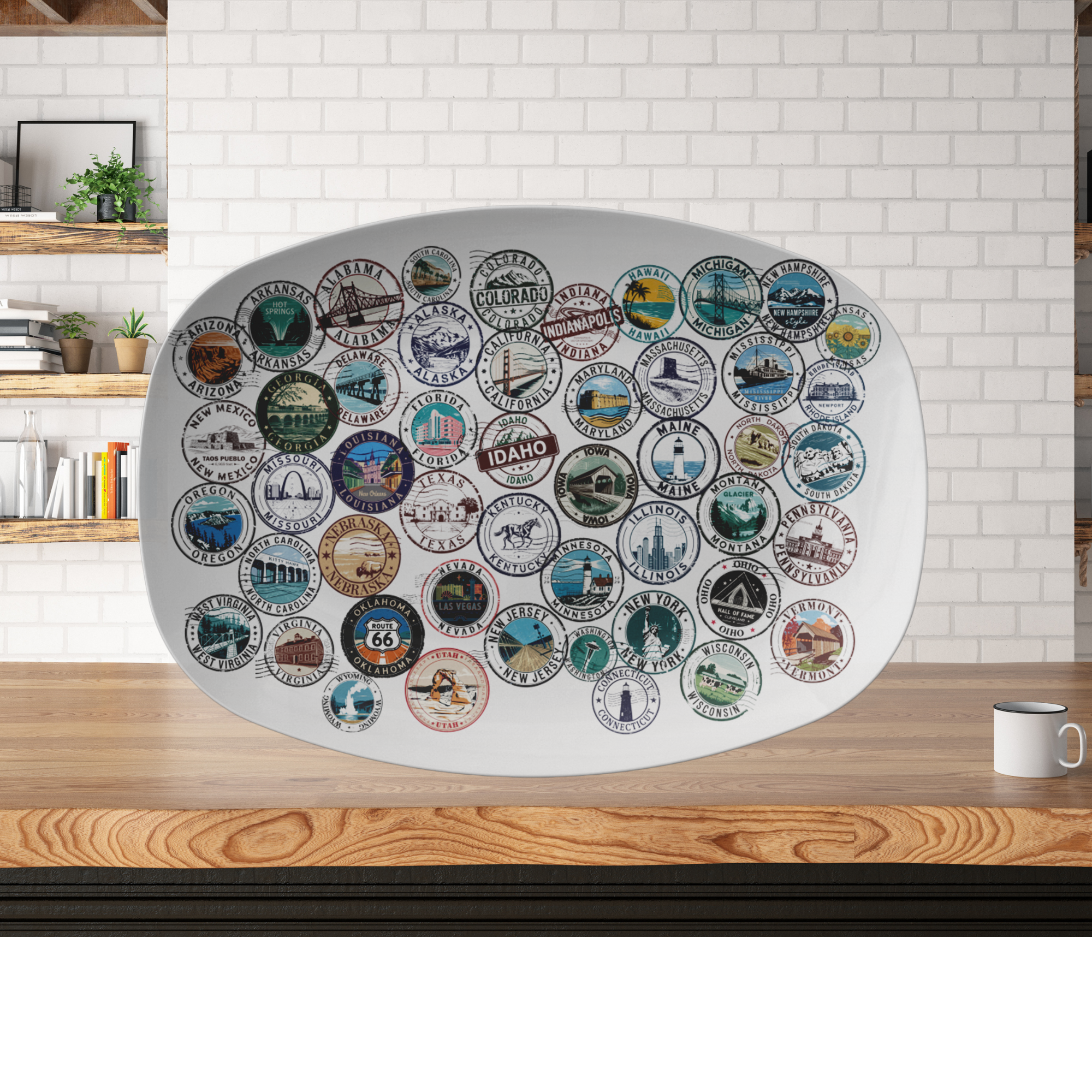 Vintage 50 States Stamps Platter (10x14) A Unique Handmade USA Souvenir, Perfect Kitchen Gift & Americana Decor for Travel Enthusiasts Gift for Mom