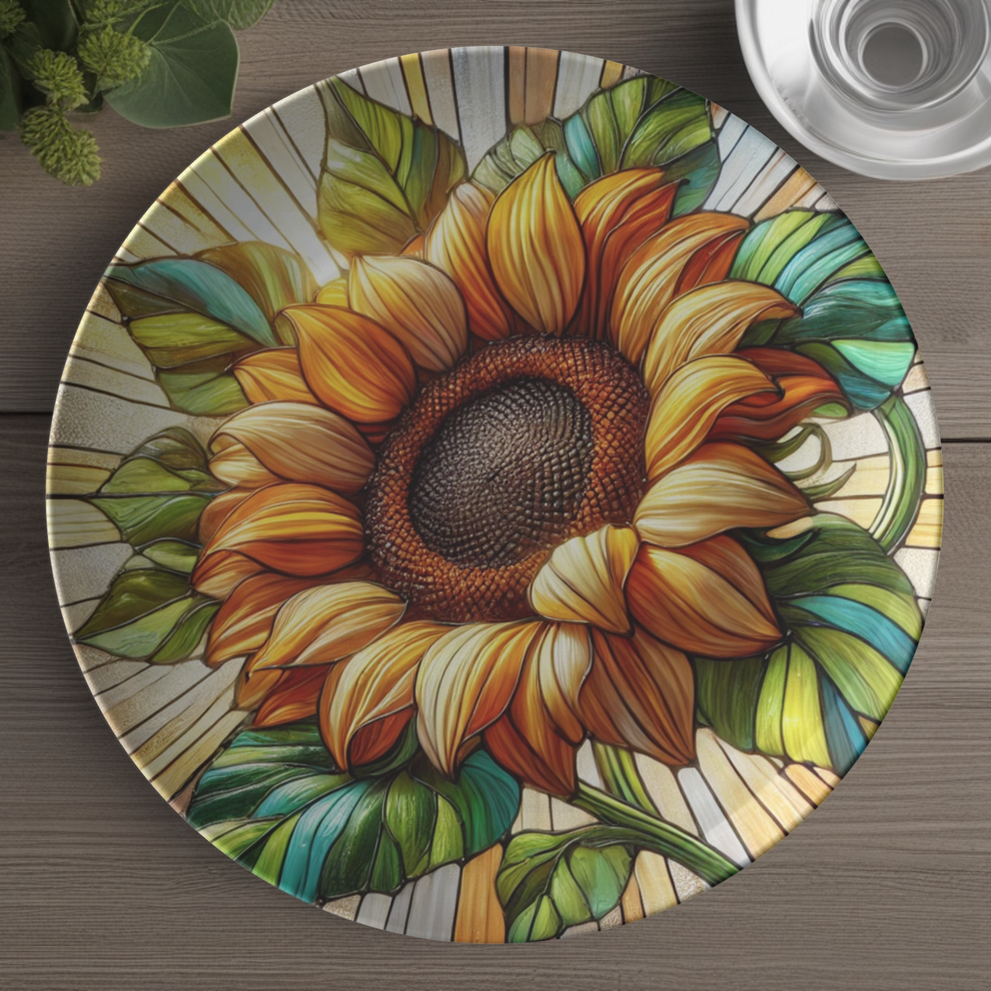 Stunning 10-Inch Sunflower Stained Glass Illusion Plate Elegant Decorative Plate with Vibrant Sunflower Perfect for Home Decor, Gifts, and Unique Table Settings - MRSBYVALLE