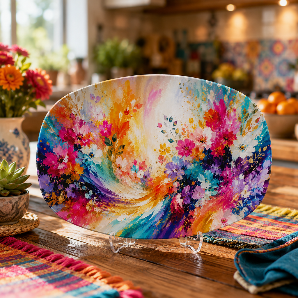Joy in Full Bloom Colorful Floral Serving Platter Gift