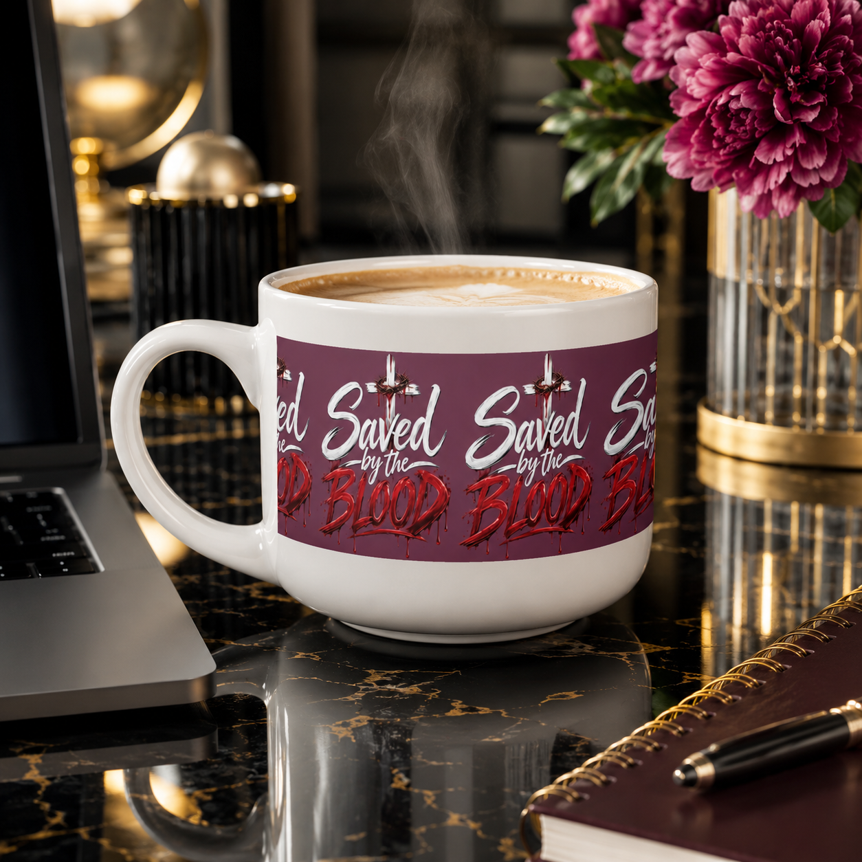 Saved by the Blood Ceramic Latte Mug — 25oz Christian Faith Coffee Bowl