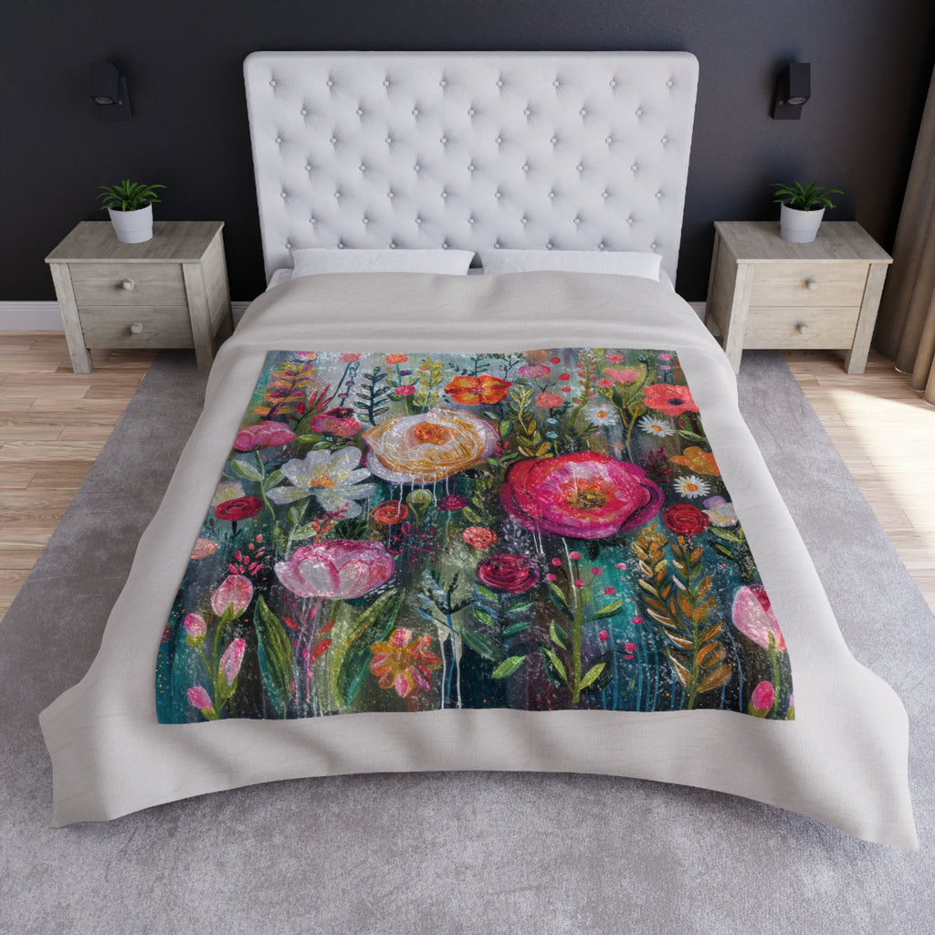 Boho Floral Luxurious Crushed Velvet Blanket 50x60 Inches | Elegant Winter Floral Design in Navy, Amethyst, White & More | Ultra-Soft, Cozy & Stylish for HomeWinter Warmth, Festive Retro-Inspired Perfect for sofas - MRSBYVALLE