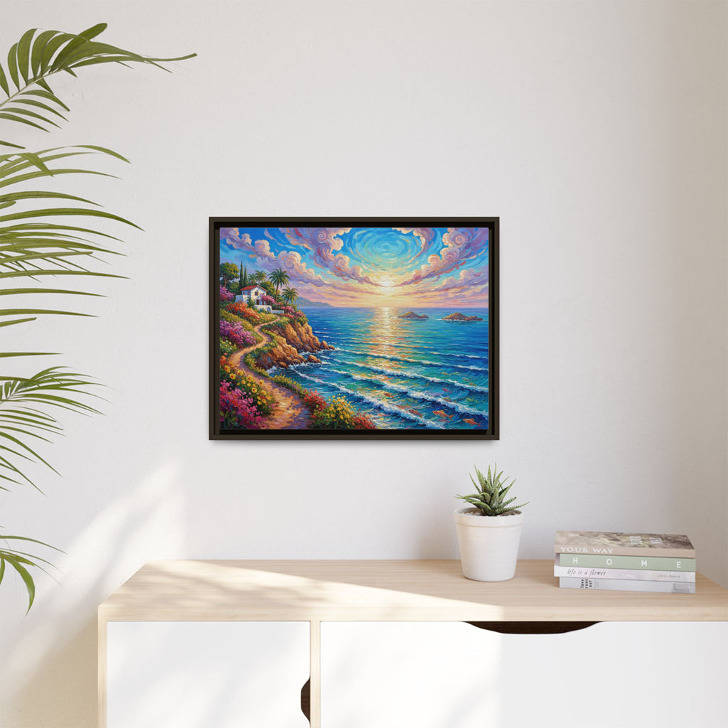 Toile imprimée florale océanique | Décoration murale colorée et lumineuse de paysage marin, œuvre d'art de bureau encadrée et mate