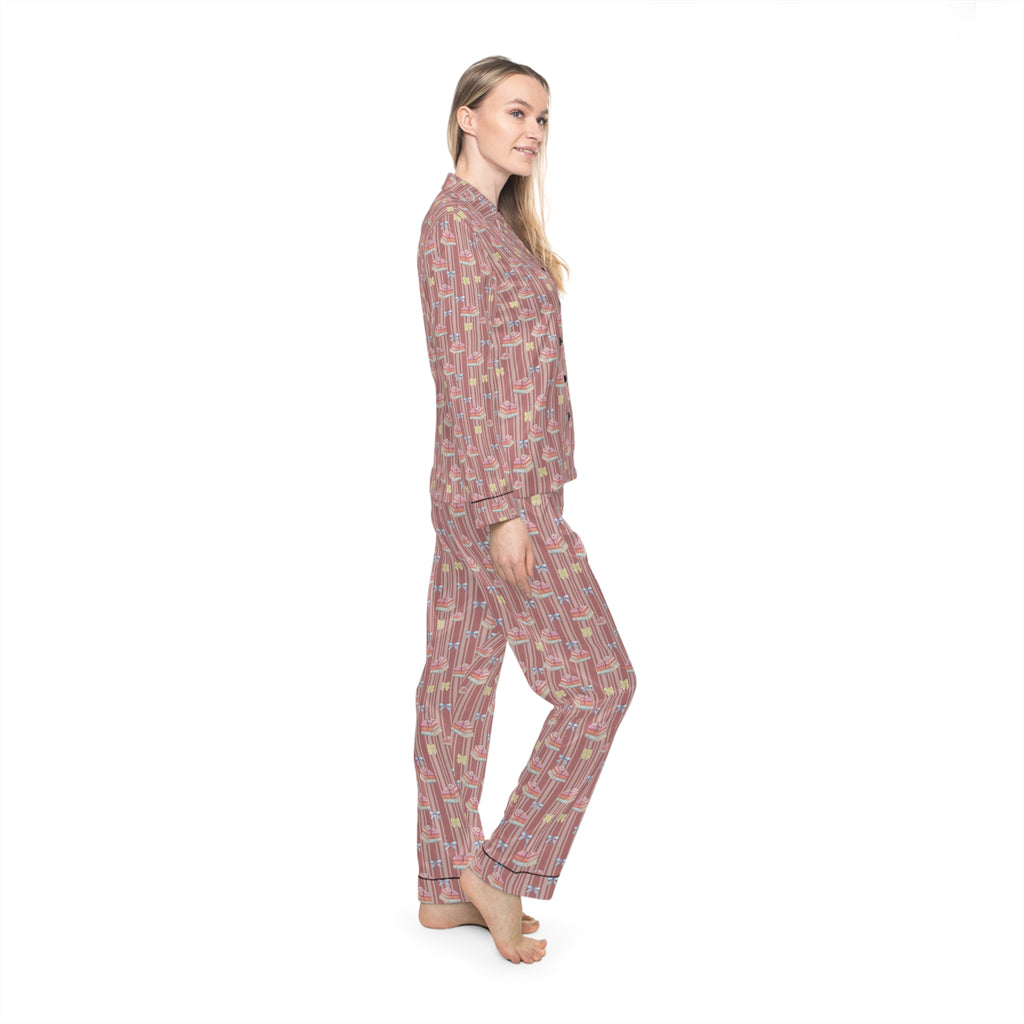 Satin Pajamas,Bookish with Bows Pajamas, Cozy Luxury Sleepwear Perfect Gift