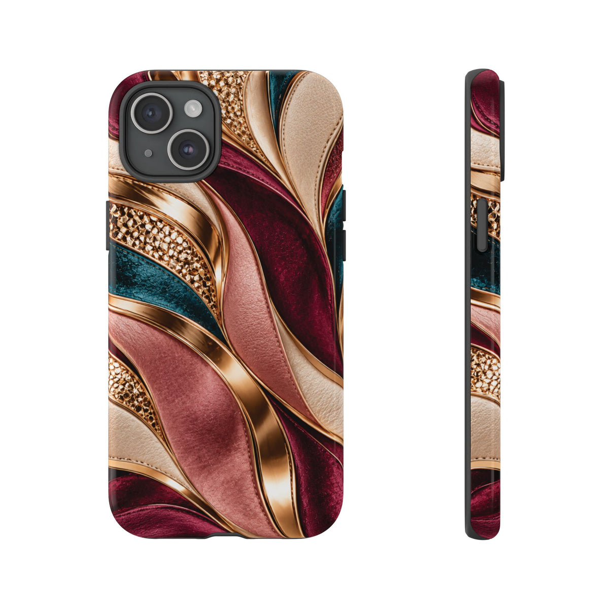 Lux Marble Waves Phone Case Metallic Burgundy, Teal Gold Protective Cover iPhone 18