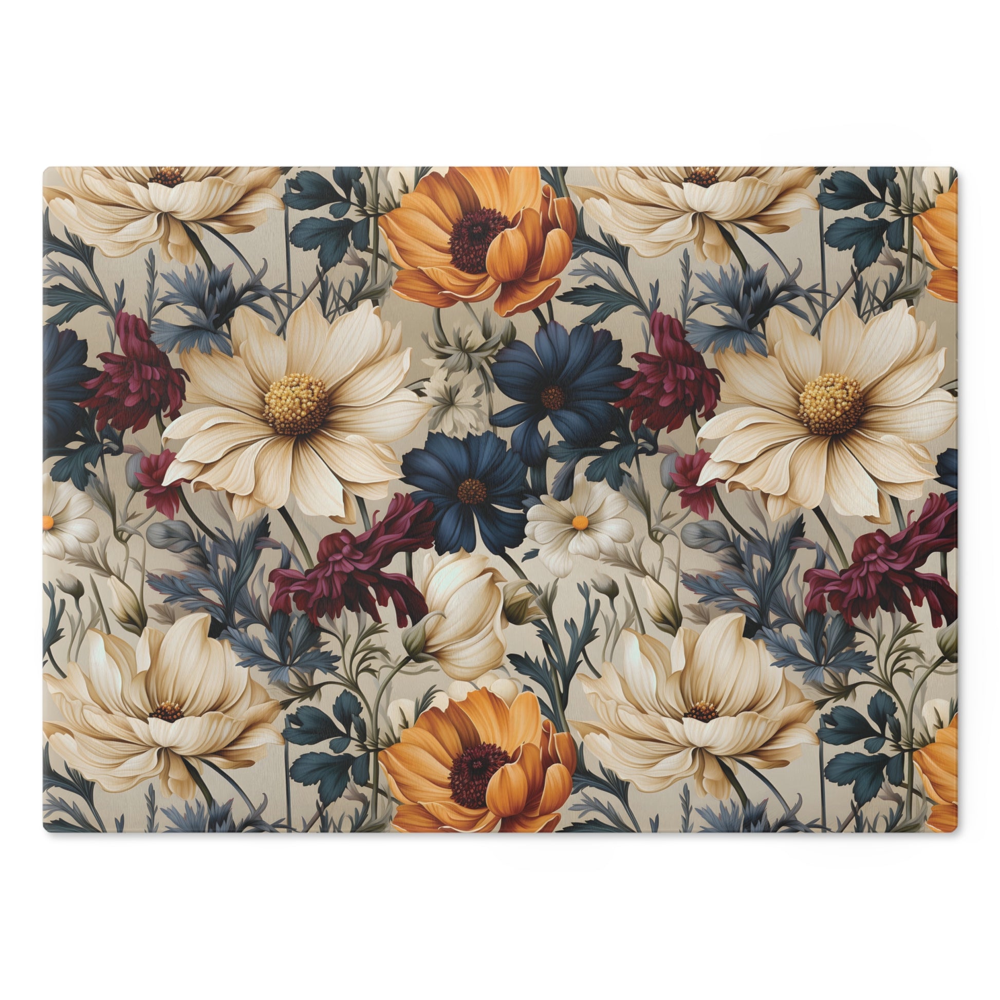 Durable Tempered Glass Cutting Board – Elegant Winter Floral Design | Heat-Resistant, Non-Slip, Stylish Kitchen Decor Navy, Amethyst, White & MorePerfect for Kitchen Prep, Chopping, and Serving with Style - MRSBYVALLE