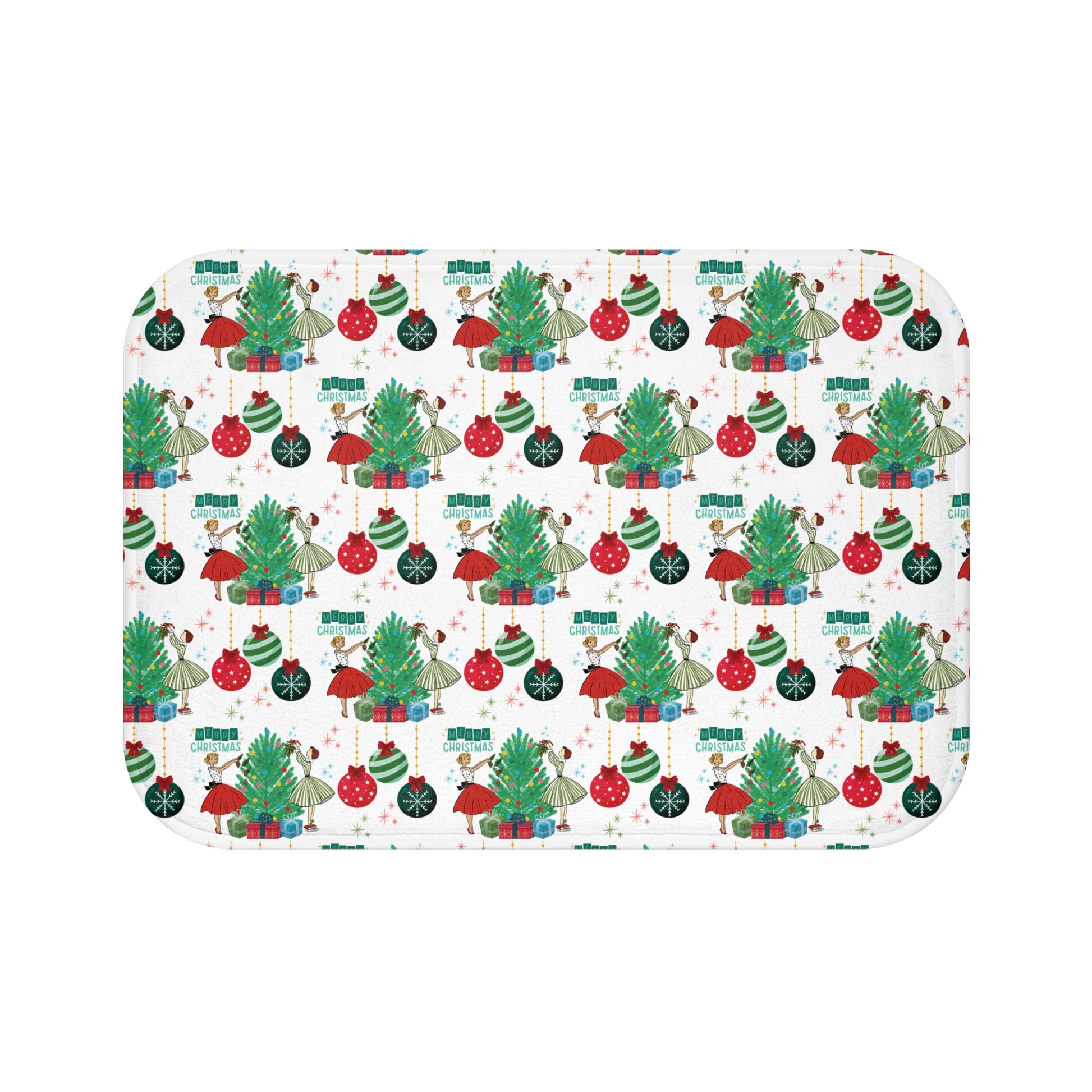 Retro Glam 50s Christmas Bath Mat  Vintage Holiday Bathroom Decor, Mid Century Xmas Style, Festive Retro Floor Mat New House