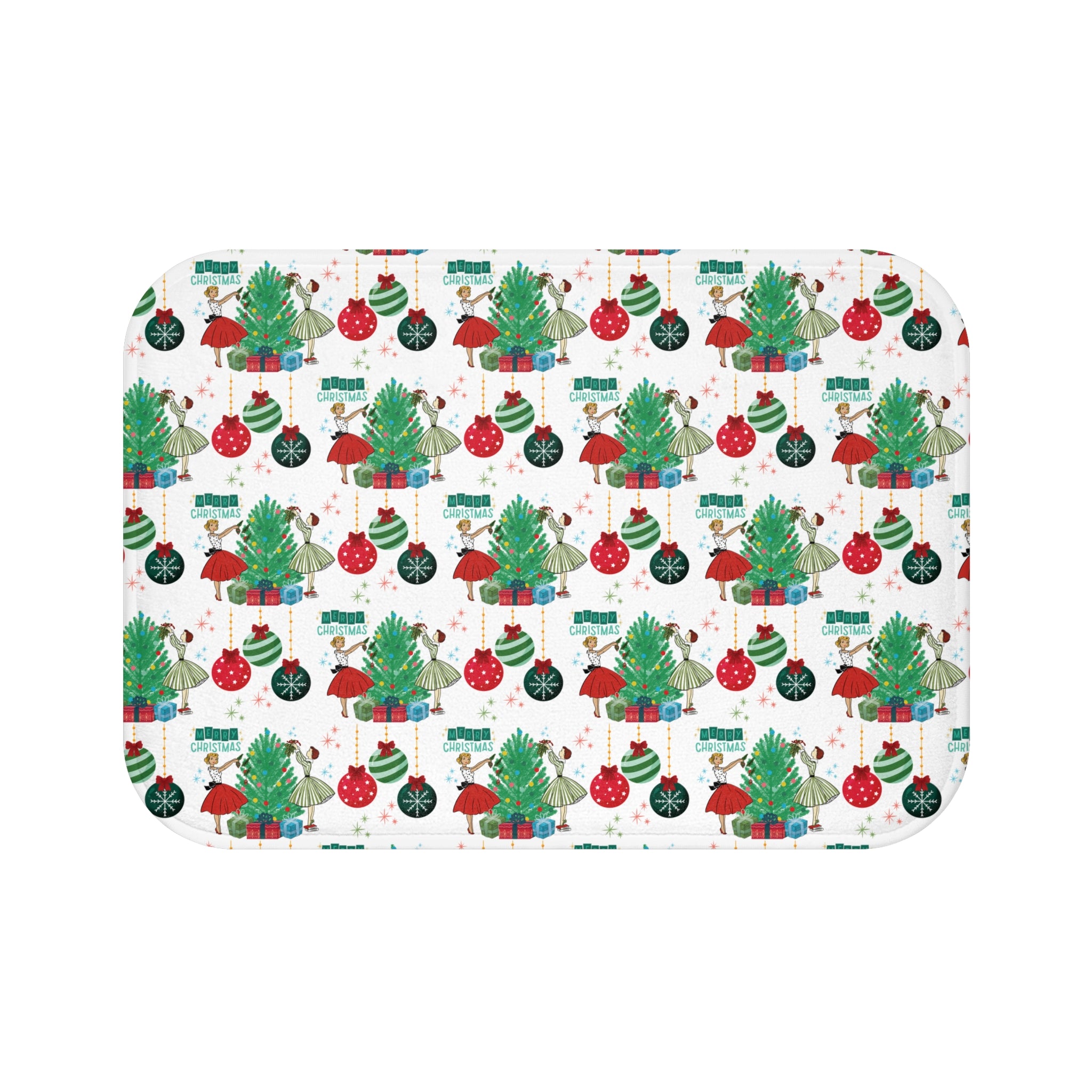Retro Glam 50s Christmas Bath Mat  Vintage Holiday Bathroom Decor, Mid Century Xmas Style, Festive Retro Floor Mat New House