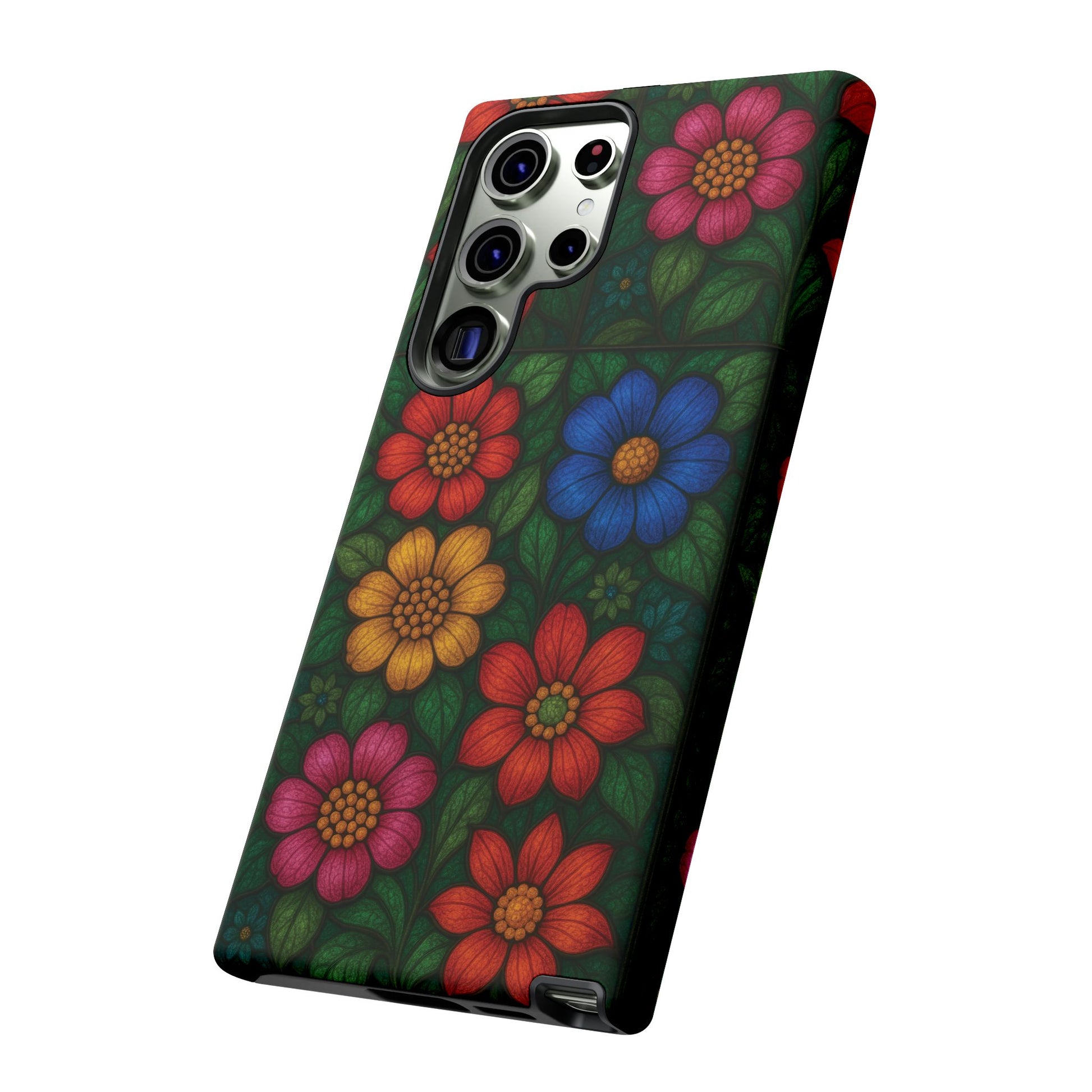 Bright Floral Stained Glass Illusion Phone Case Colorful Abstract Art, Aesthetic Protective Cover for iPhone, Samsung & Google, Unique Gift Idea Mom