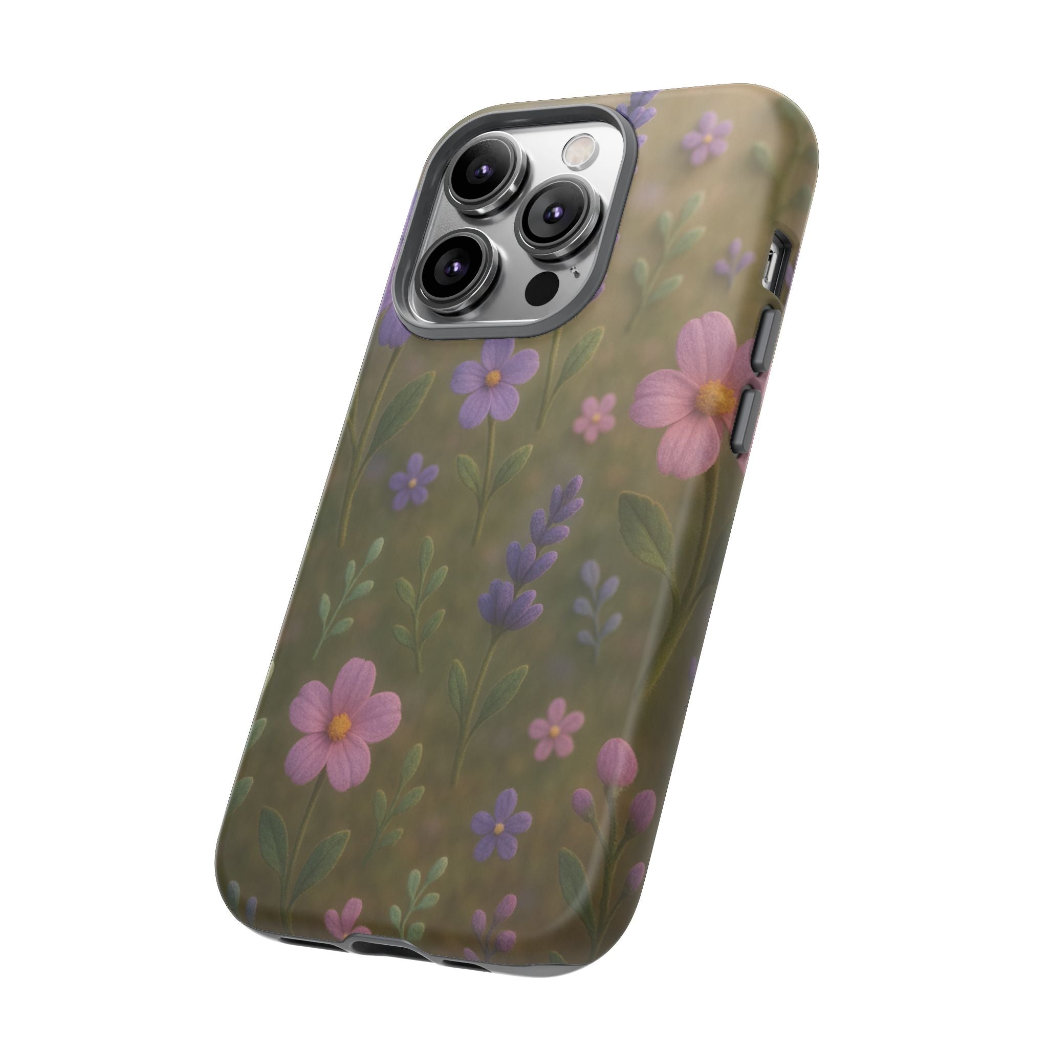 Pastel Flowers 3D Illusion Wildflower Phone Case Cute Pastel Floral Design in Lavender, Pink, Mint Green Aesthetic Protective Case for iPhone and  Android