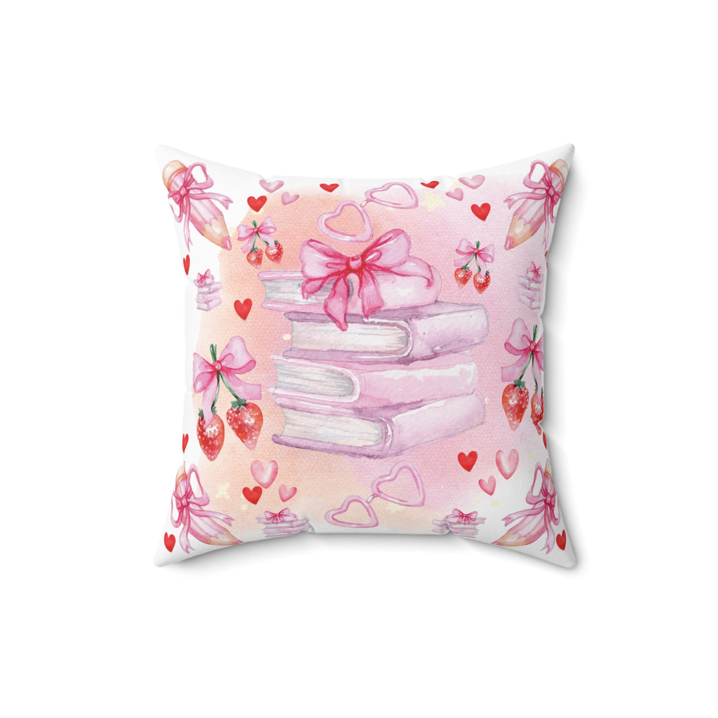 Pink Books and Bows Pillow Spun Polyester Square Pillow | Reading Nook Decor