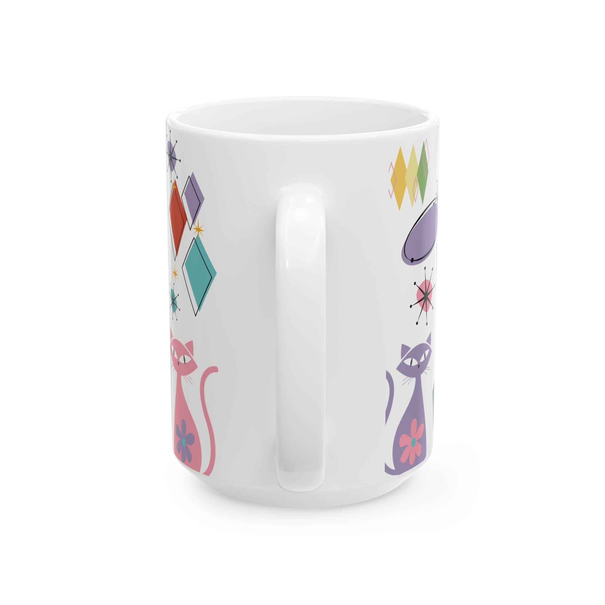 Retro Atomic Cat Mug,  Mid Century Modern Coffee Cup, Vintage Kitty Design , 11oz & 15oz Ceramic Mug for Cat Lovers Gift for Mom and Coffee Lover